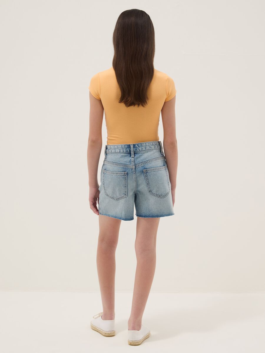 Blue pure-cotton denim shorts for girls, straight fit_1