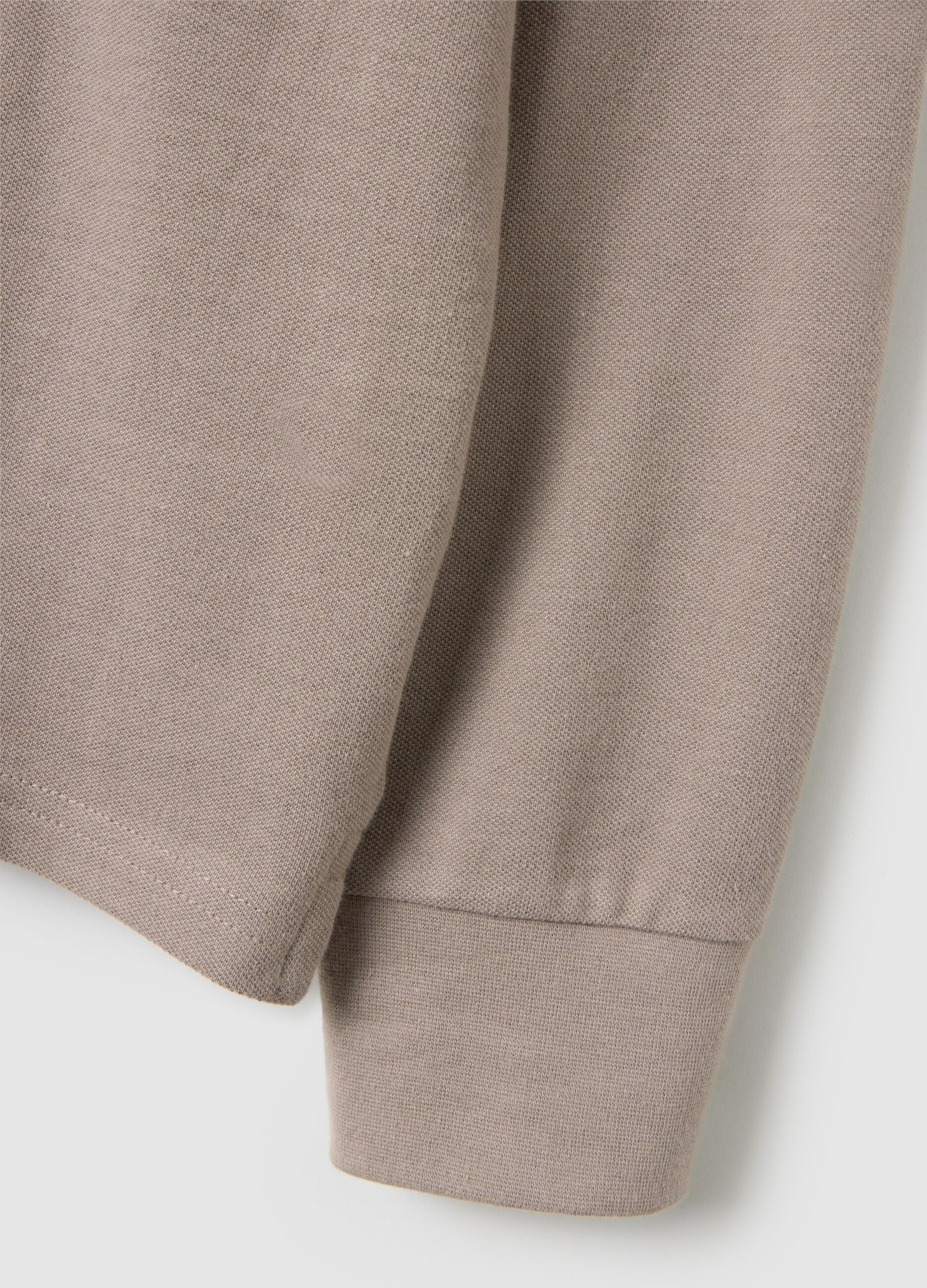 Beige Long Sleeve Polo in Pure Cotton Regular Fit