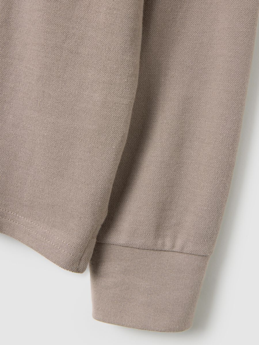 Beige Long Sleeve Polo in Pure Cotton Regular Fit_5