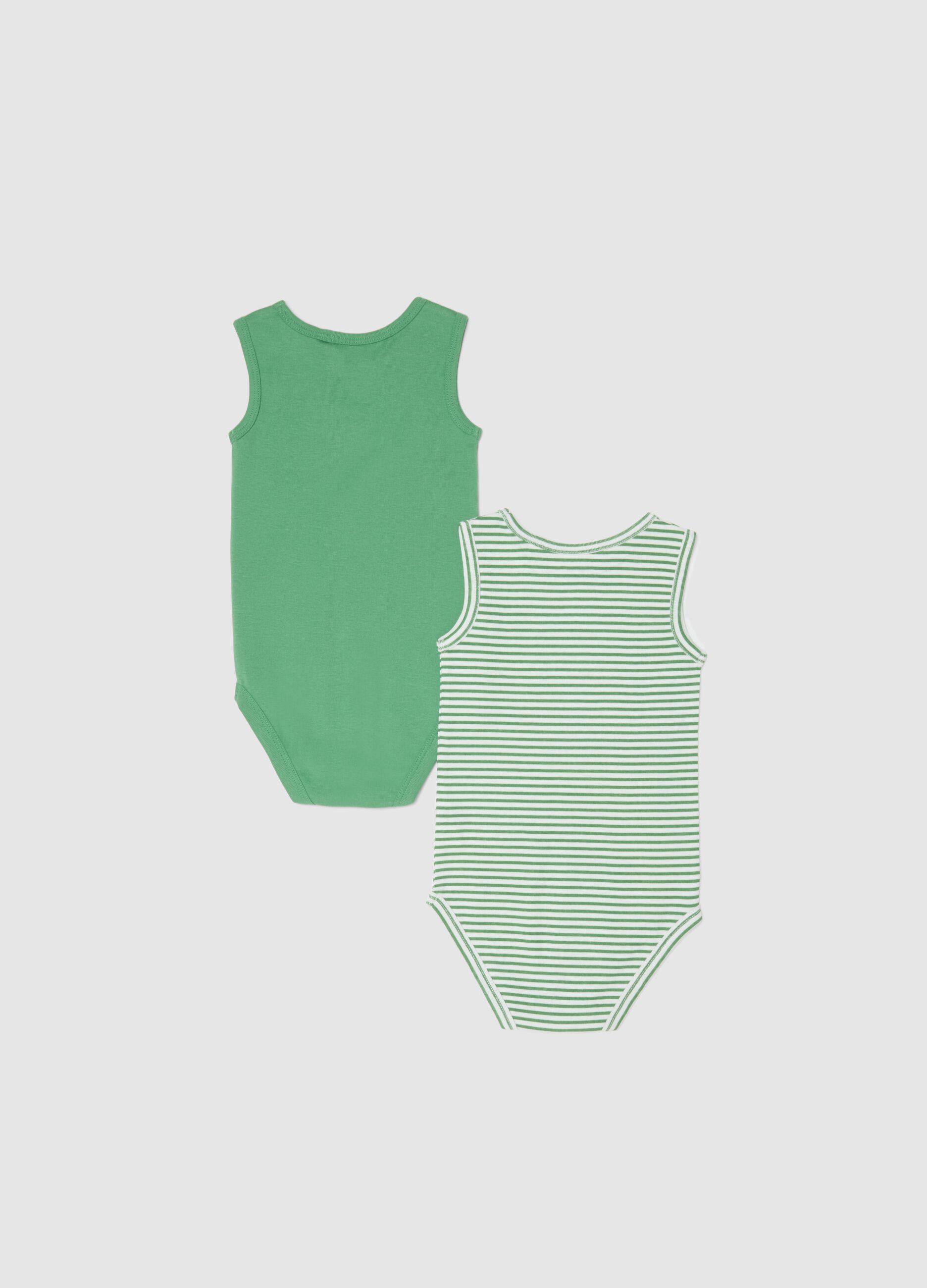 Sleeveless multicolour cotton baby bodysuit twin-pack