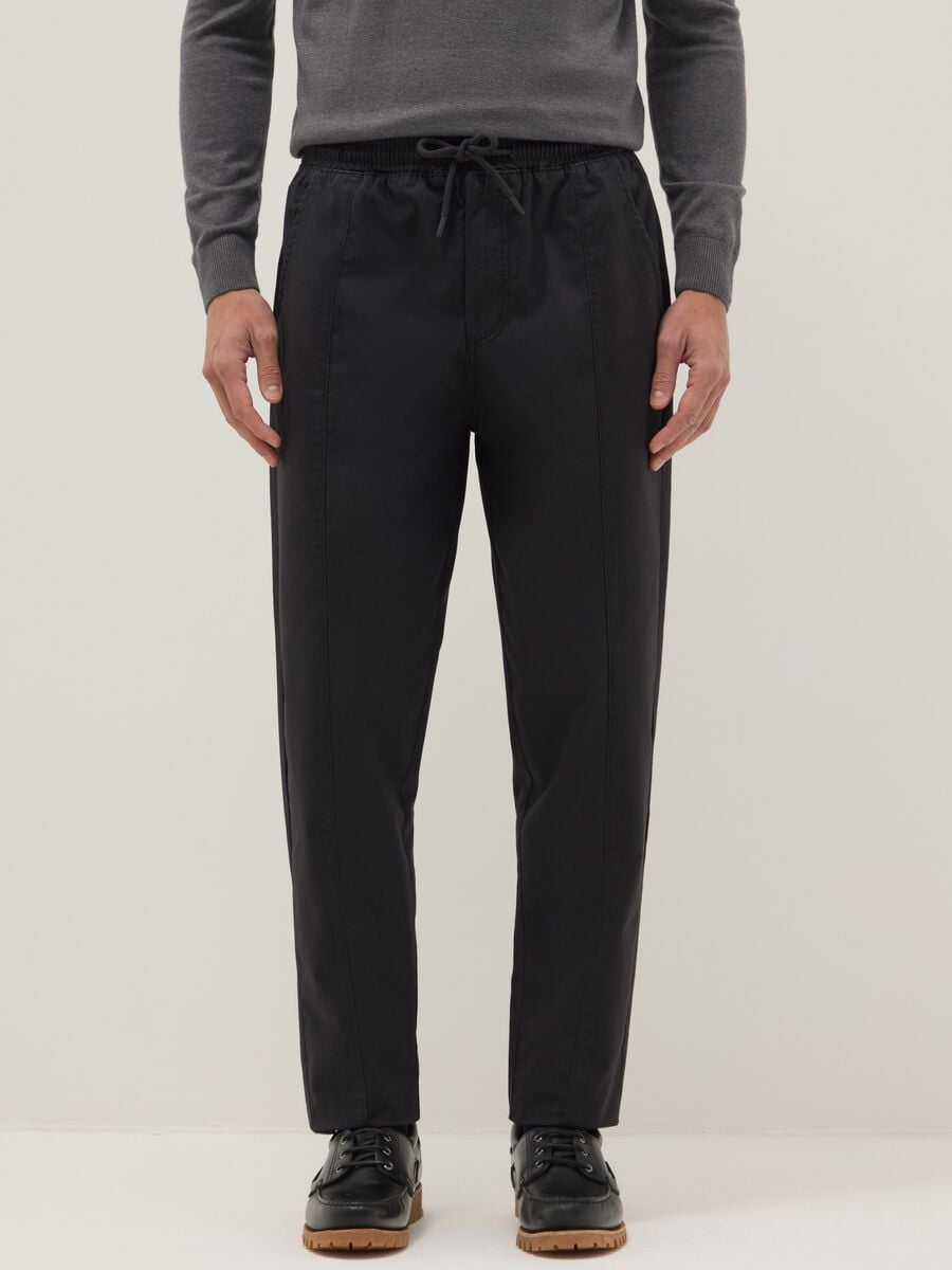 Black slim fit cotton chino trousers_1