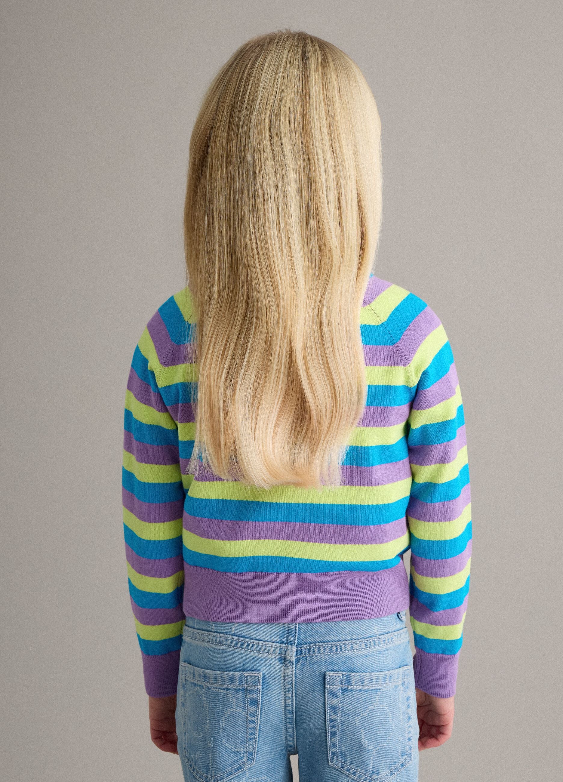 Girl's multicolour striped pure cotton pullover, regular fit