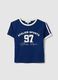 Slim fit blue stretch cotton T-shirt with print_4