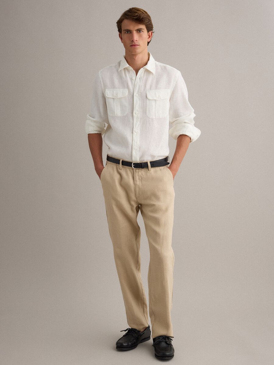 Beige pure linen chino trousers, regular fit_1