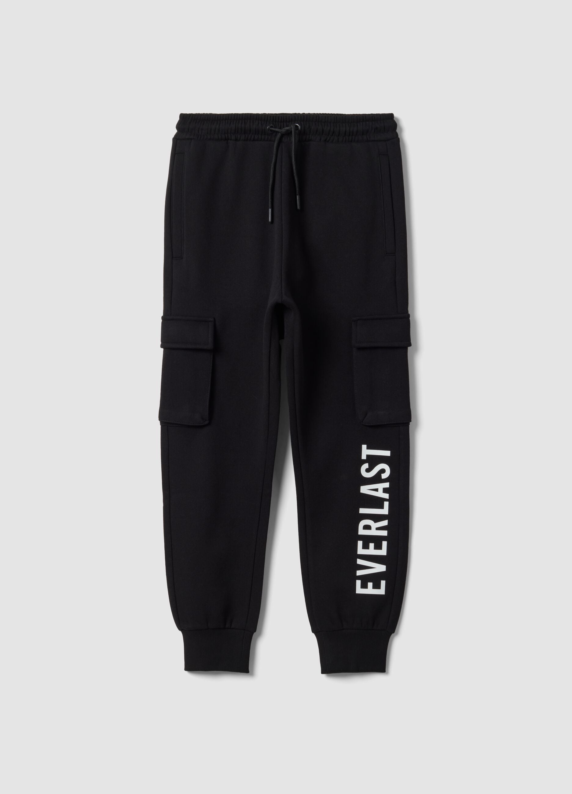 Black cotton-blend joggers with cargo pockets for boys