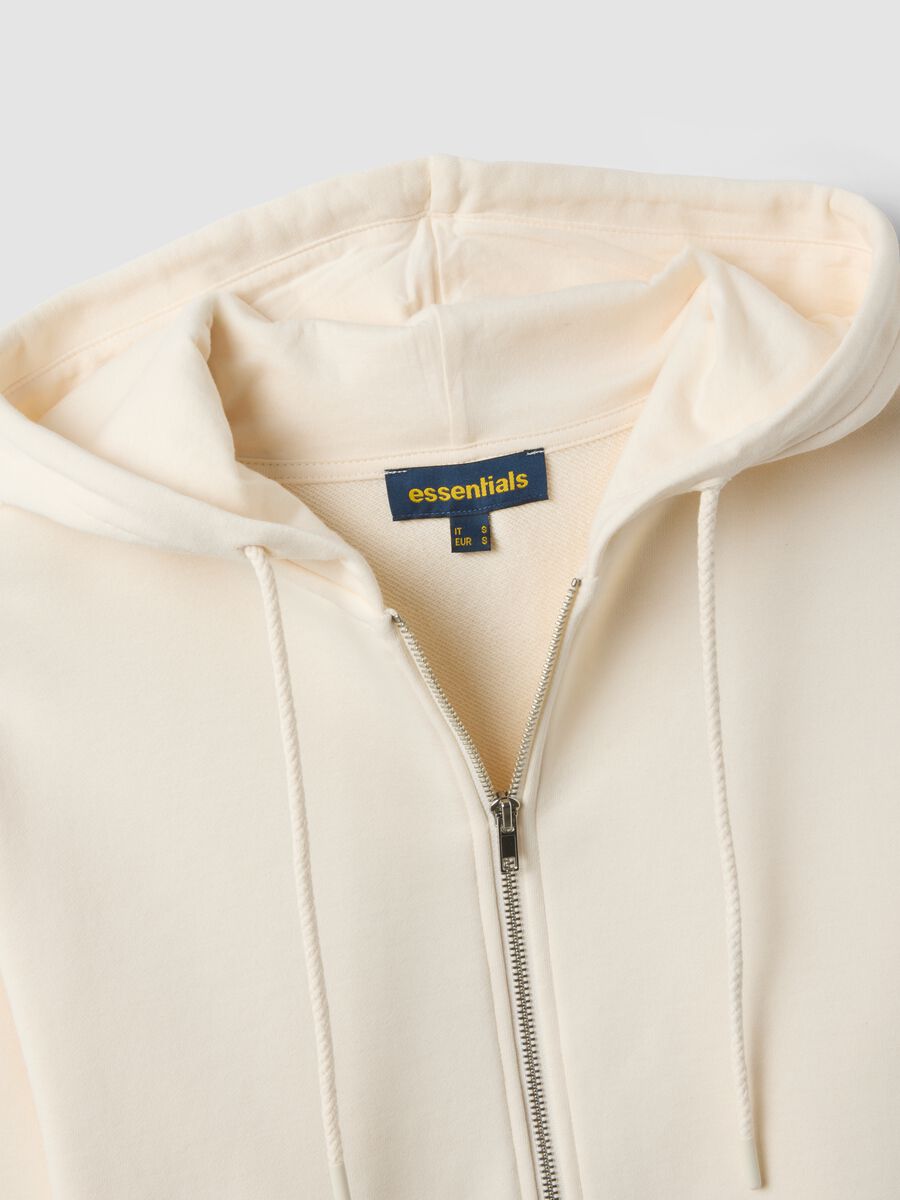 Felpa full zip bianca in misto cotone con cappuccio fitted_1