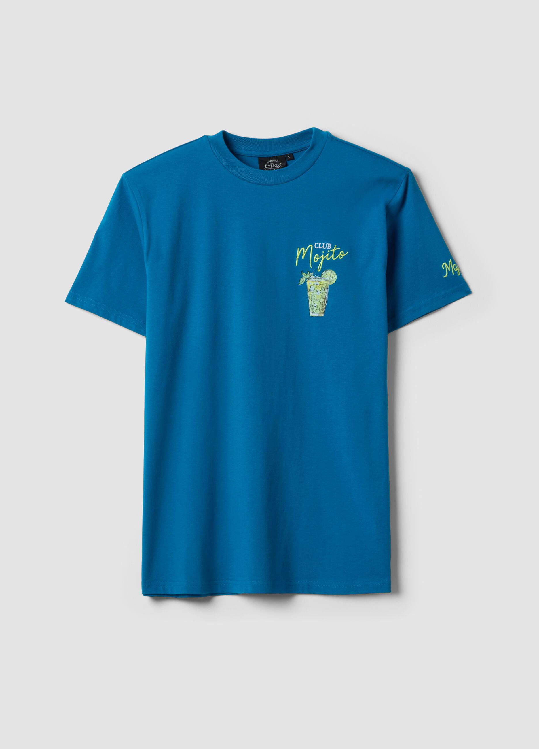 Regular fit pure cotton blue T-shirt with mojito print