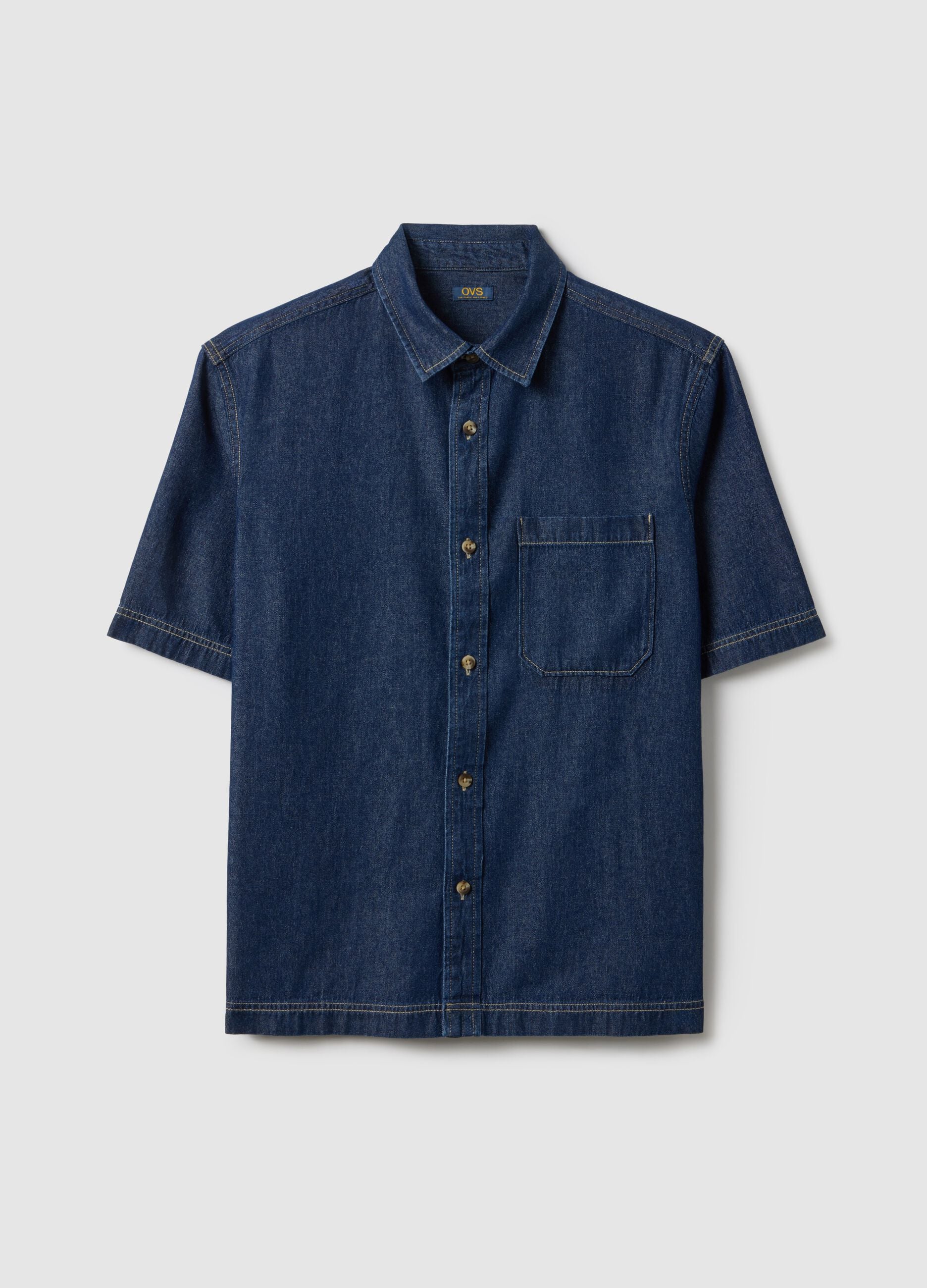 Blue denim pure cotton regular fit shirt with chest pocket