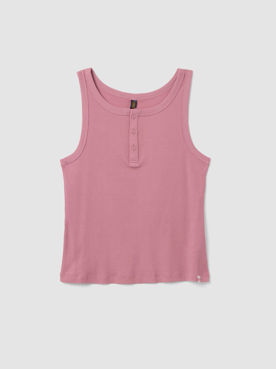 Pink ribbed cotton and viscose blend henley vest_4