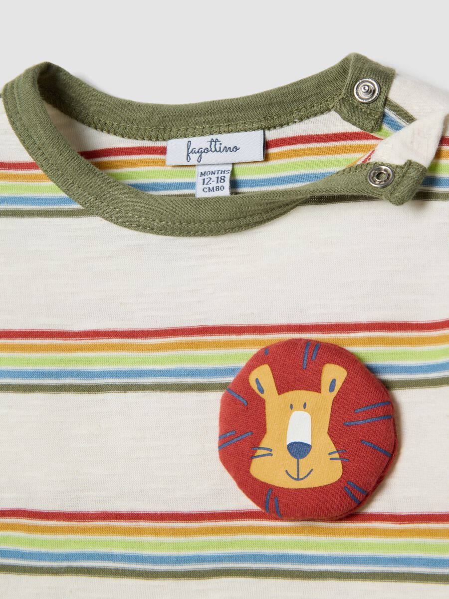 Set in puro cotone multicolor da bimbo con patch leone_2