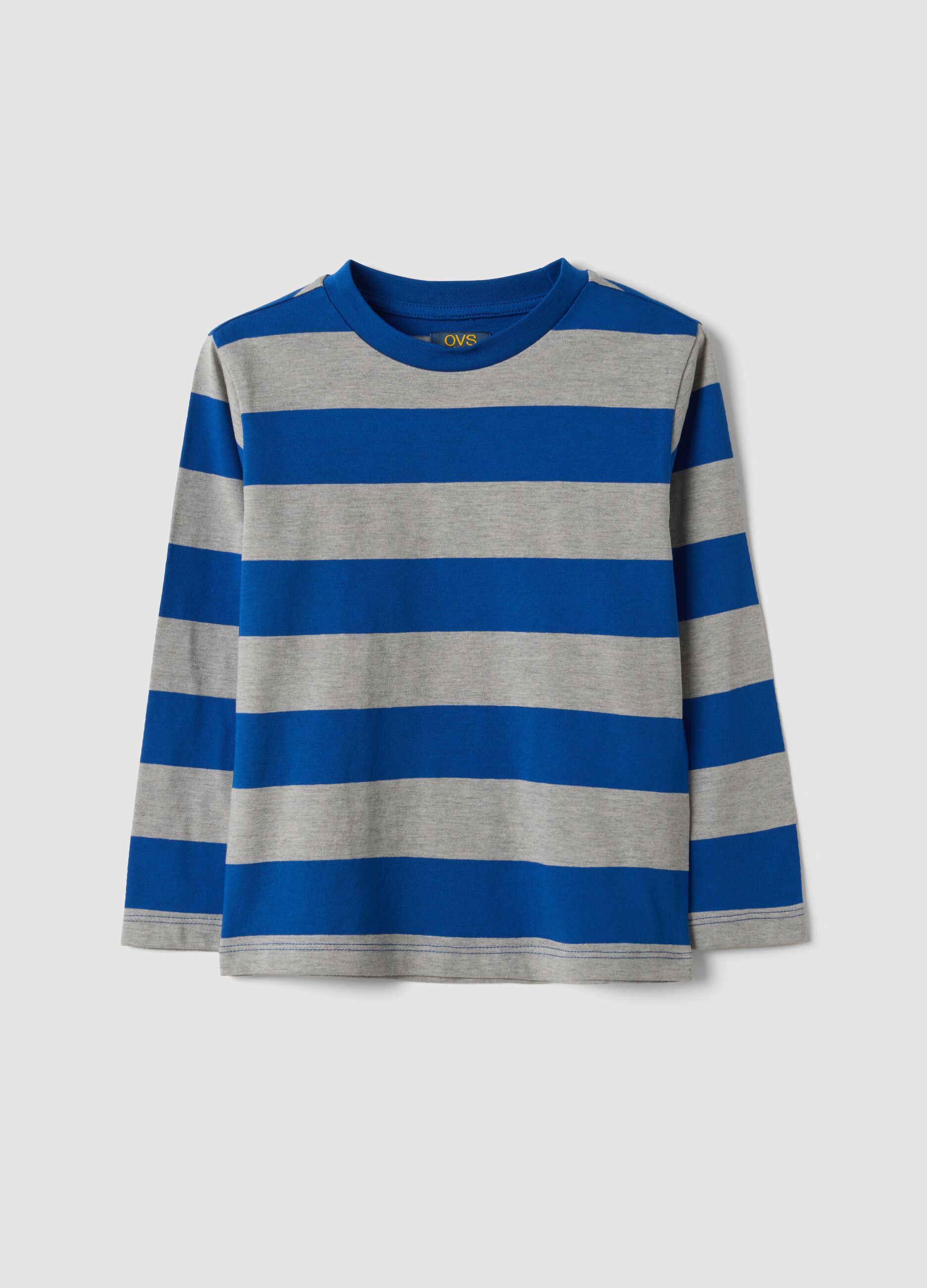 Multicoloured striped pure cotton crew-neck T-shirt for boys