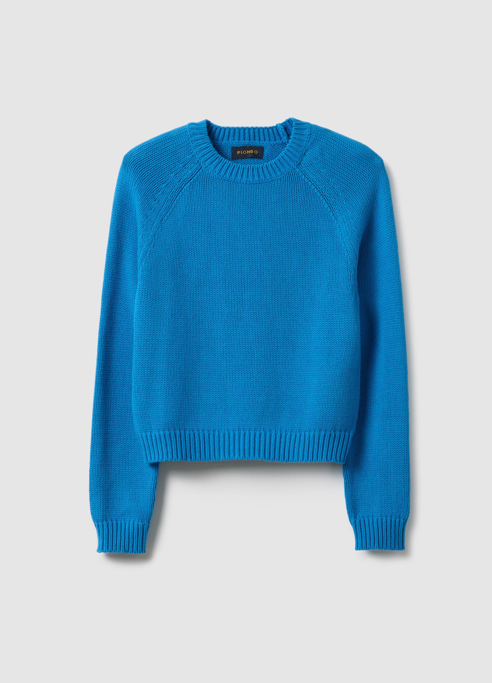 Blue crew neck jumper in pure cotton regular fit