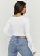 White long-sleeved deep V-neck T-shirt in pure cotton, regular fit_2
