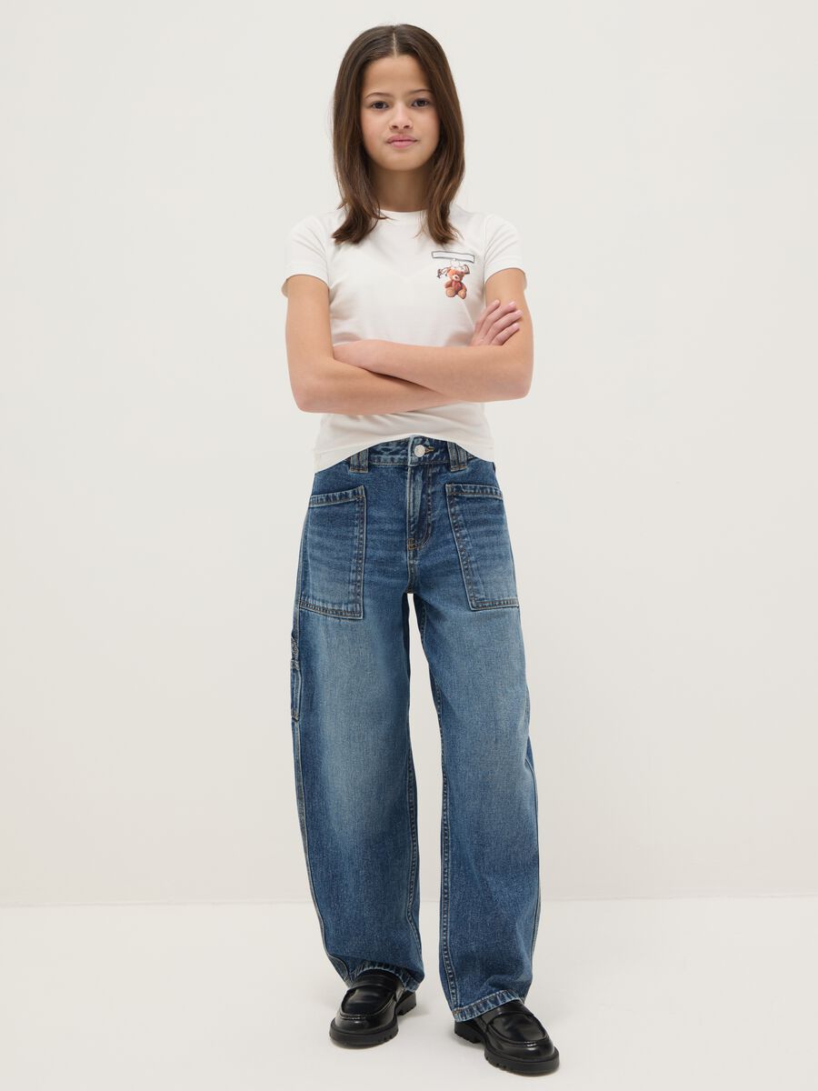 Girl's blue pure cotton balloon jeans with regular fit_0