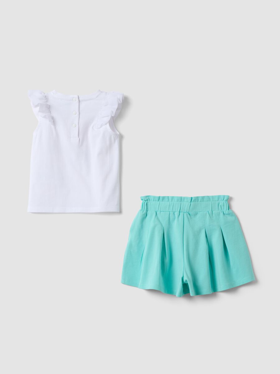 Completo bianco in cotone elasticizzato con top e shorts per bimba regular fit_1