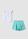 Completo bianco in cotone elasticizzato con top e shorts per bimba regular fit_1