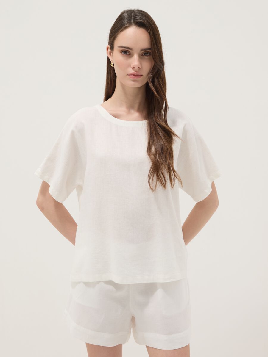 White linen and viscose blend blouse, regular fit_1