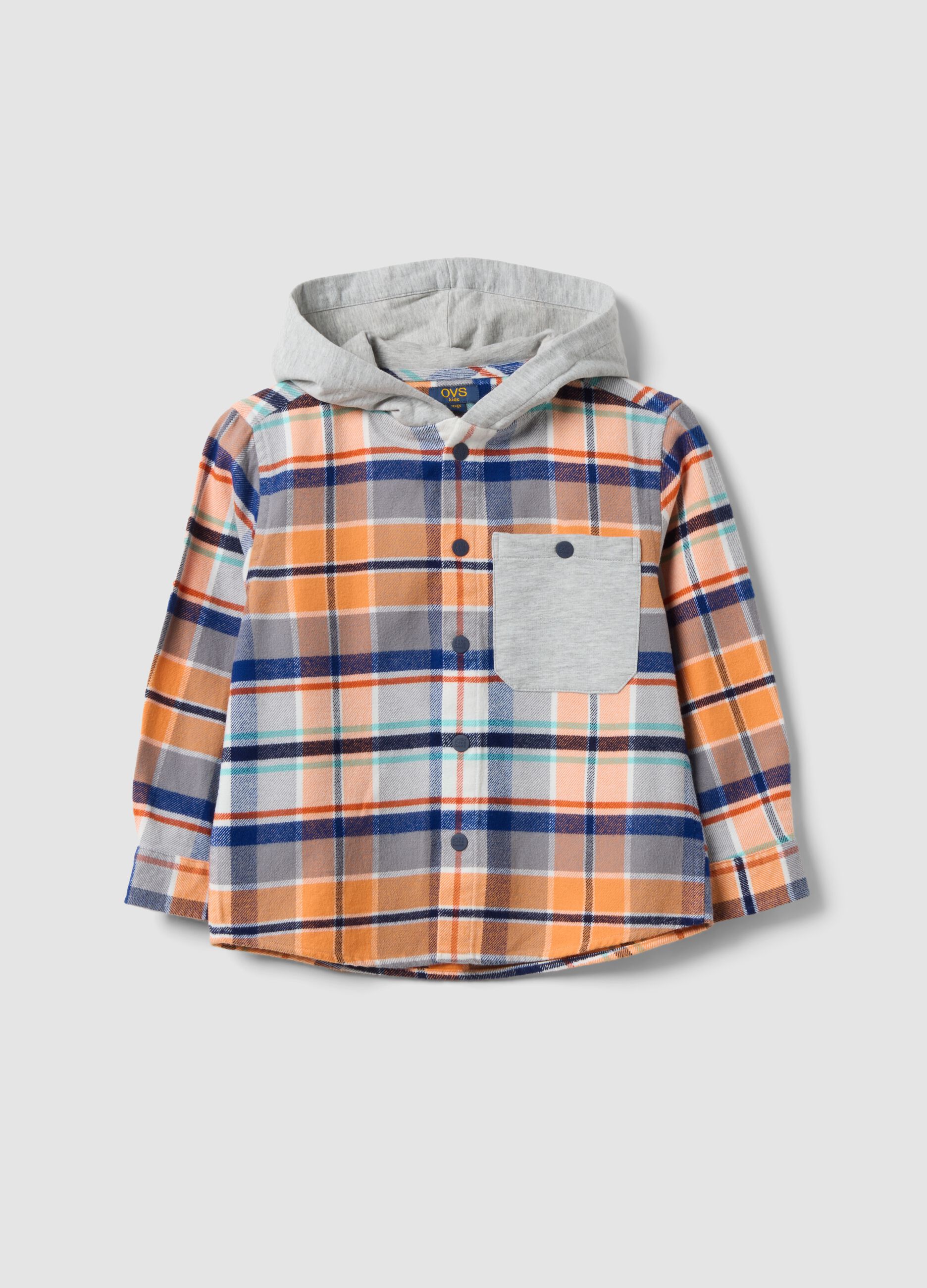 Multicolour hooded pure cotton slim-fit shirt for boys