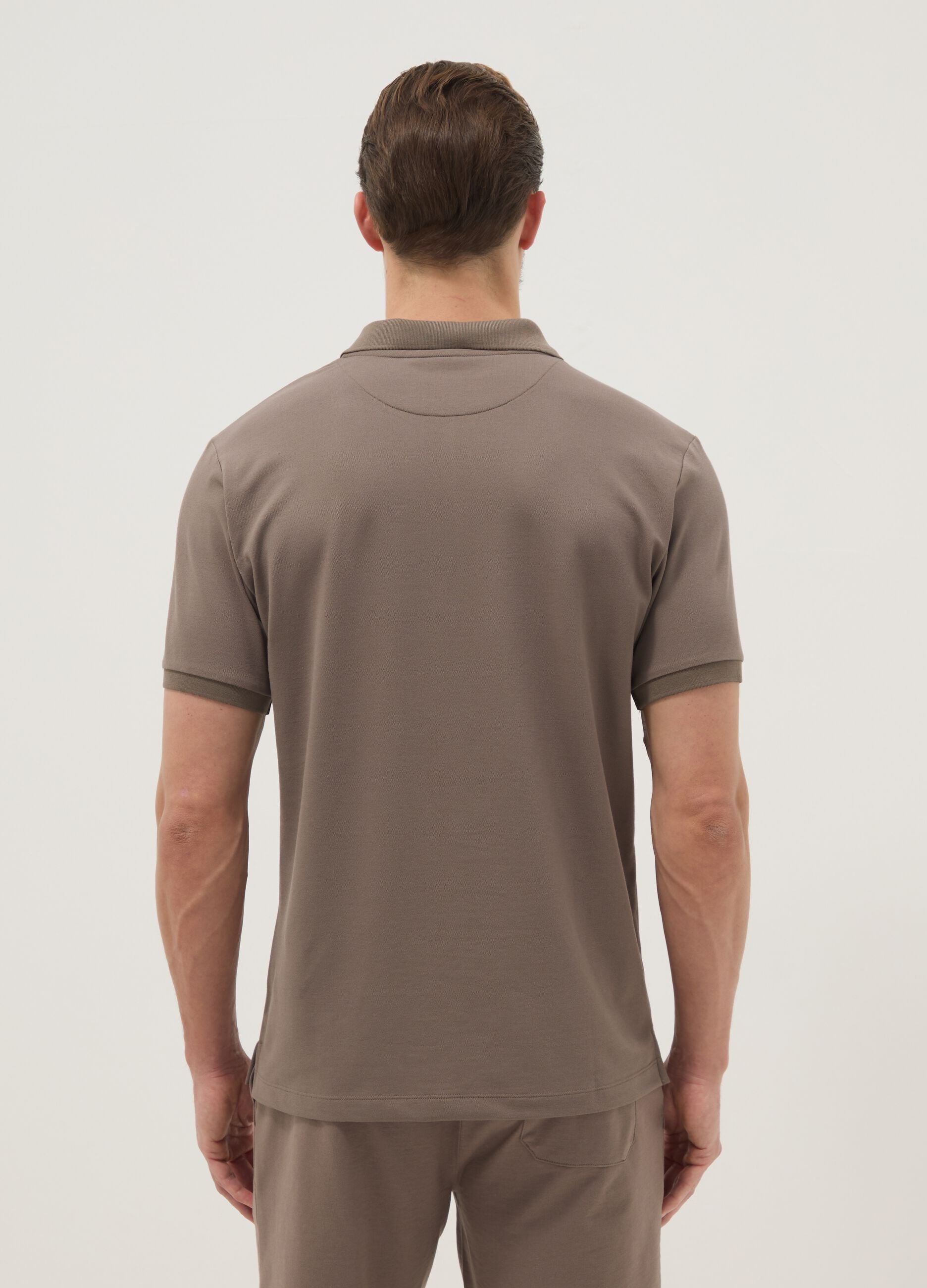 Brown stretch cotton blend polo shirt regular fit