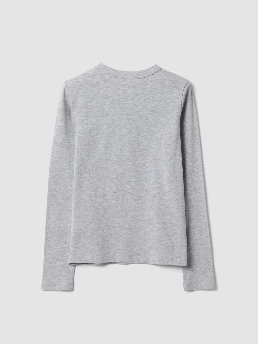 T-shirt grigia in cotone organico e viscosa elasticizzato con collo a costine per ragazza_5