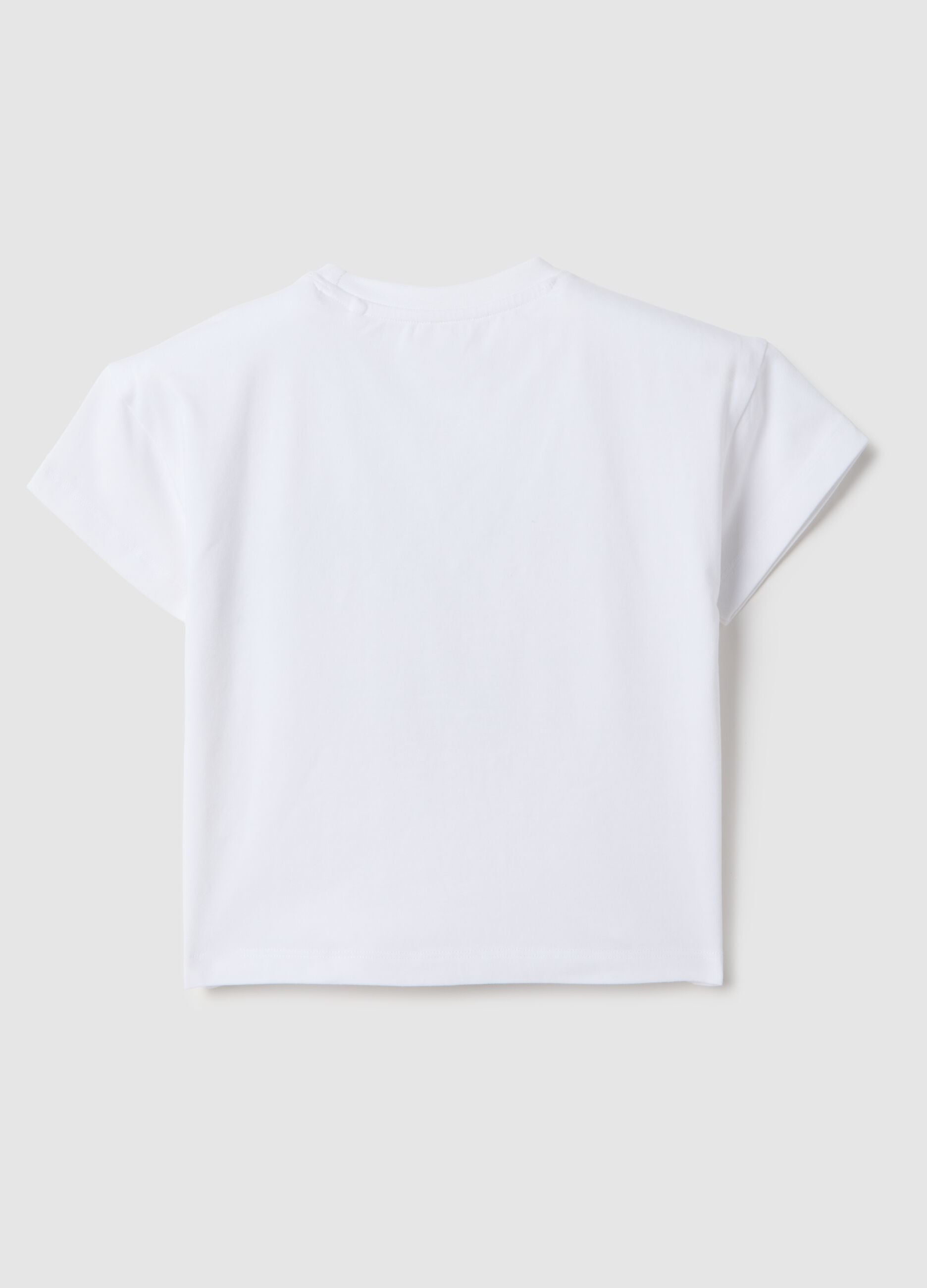 White stretch cotton girl's T-shirt, regular fit with print