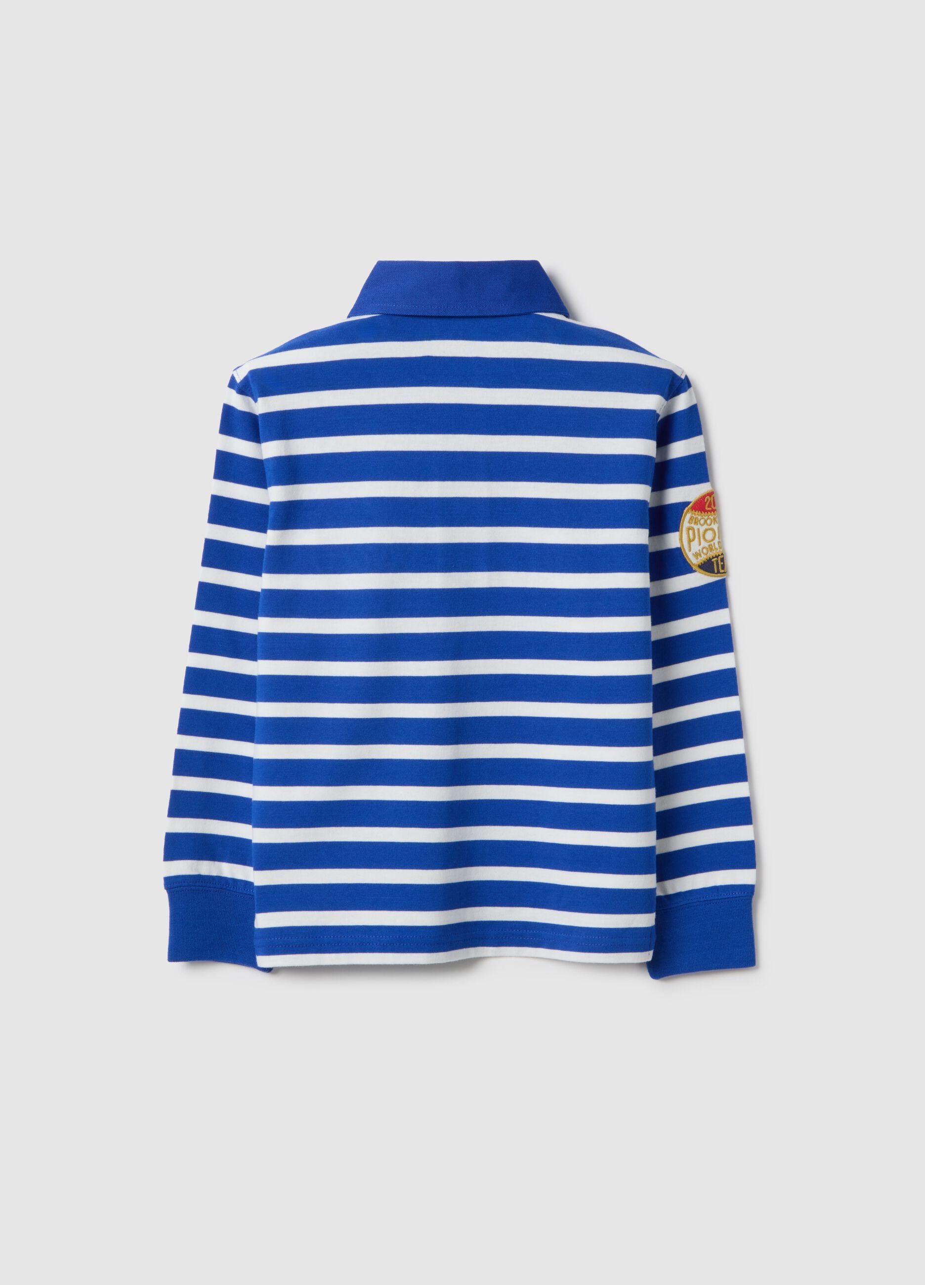 Boys' regular fit multicolour striped pure cotton polo with patches