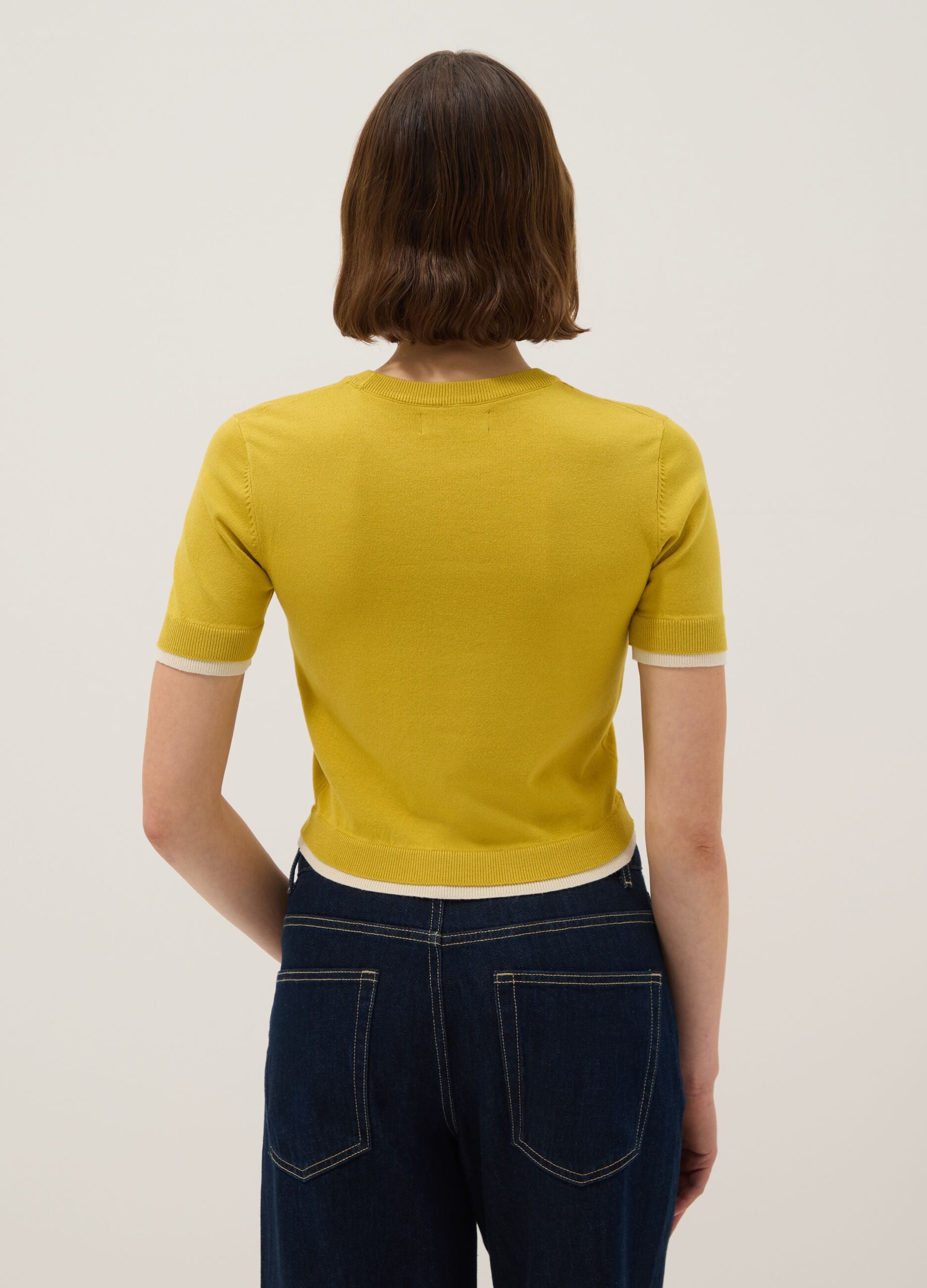 Yellow viscose blend crew neck sweater regular fit