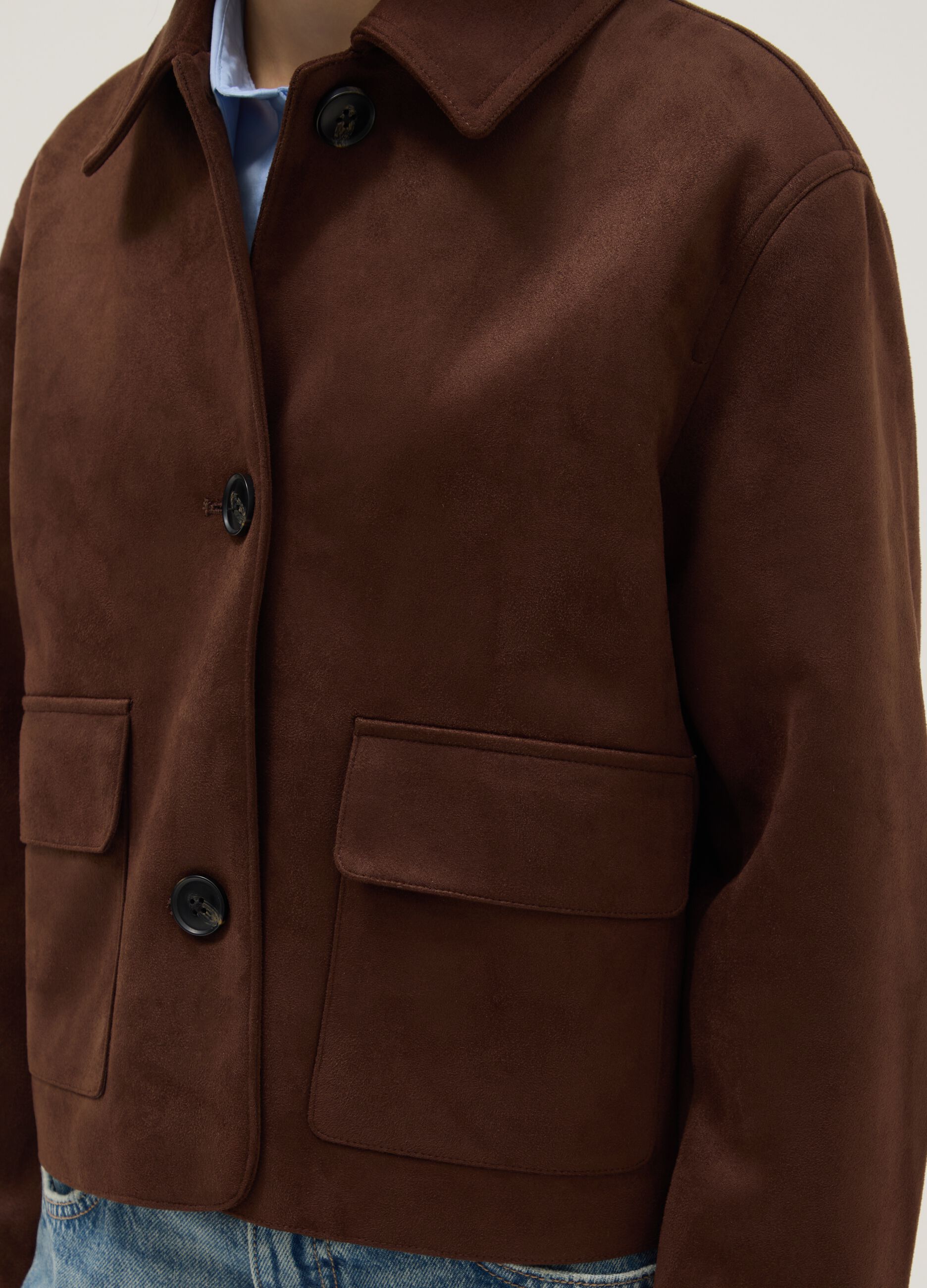 Brown regular fit jacket with buttons and pockets