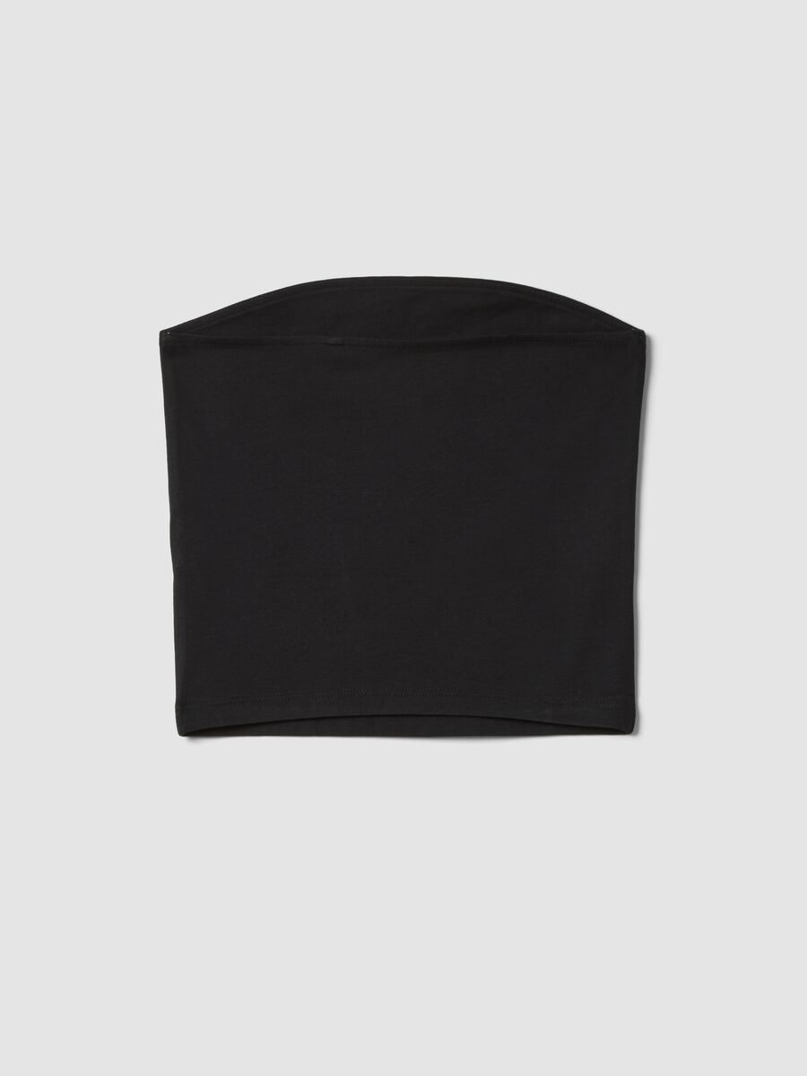 Top fitted a fascia nero in cotone elasticizzato da ragazza_4