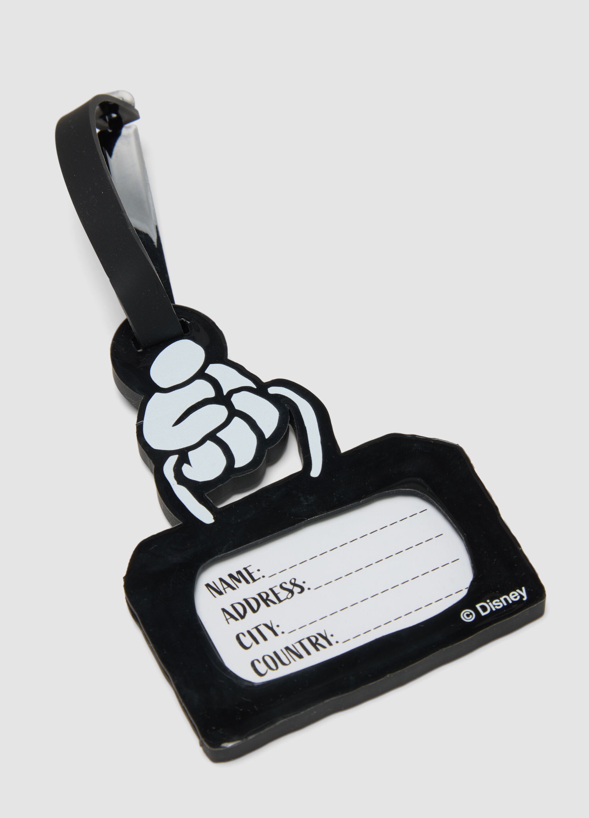 Black and white luggage tag with Mickey Mouse design