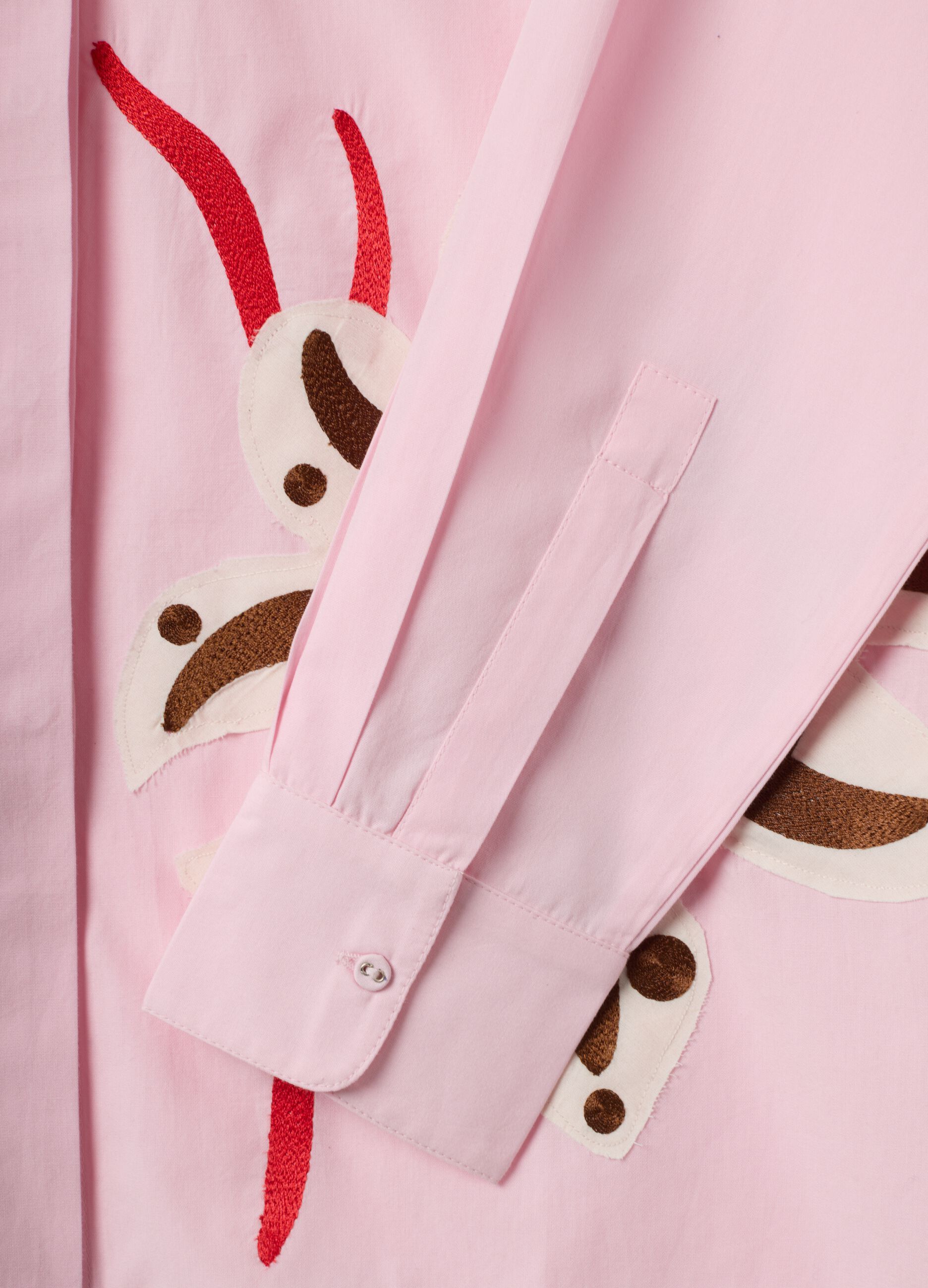 Pink pure cotton poplin shirt with floral print, regular fit