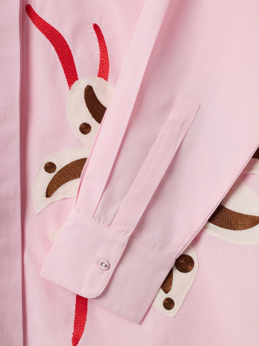 Pink pure cotton poplin shirt with floral print, regular fit_5