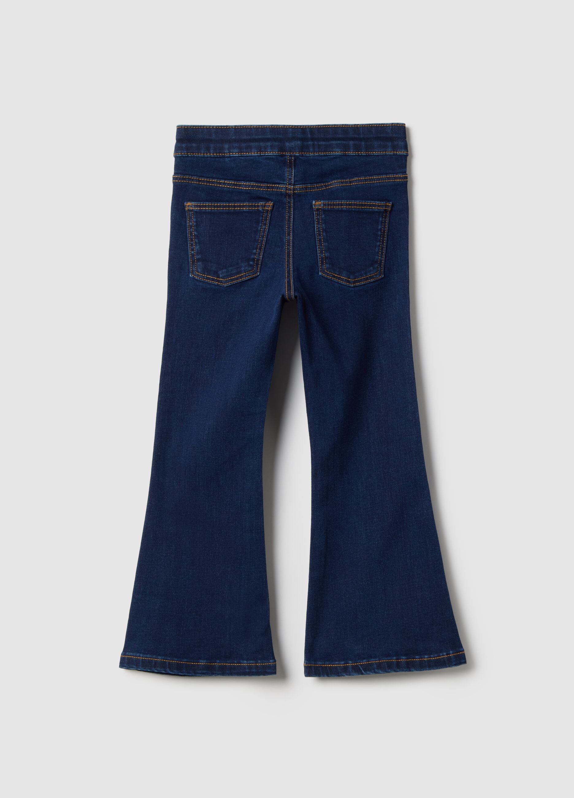 Blue regular fit cotton blend flare jeans for girls