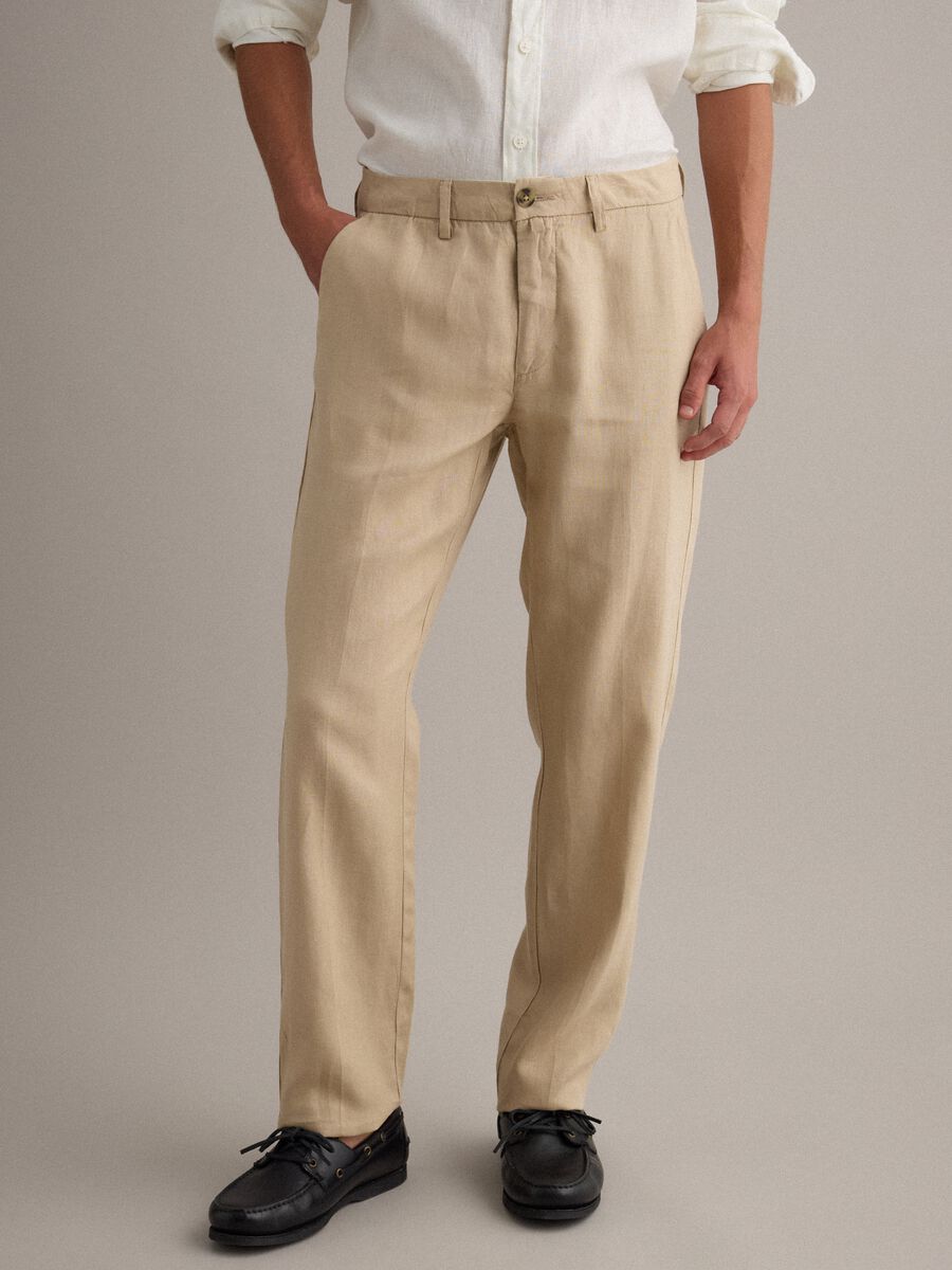 Beige pure linen chino trousers, regular fit_2