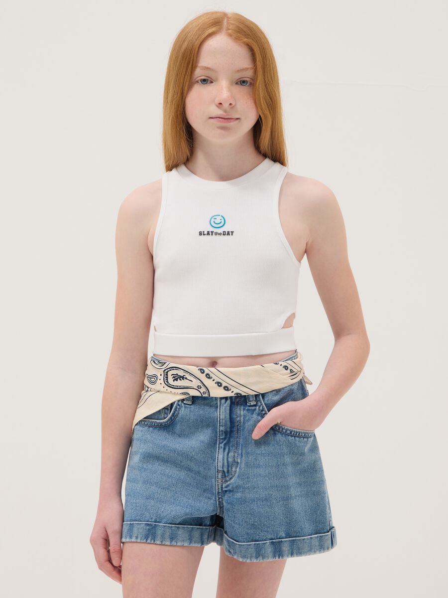 White stretch cotton cropped tank top_1