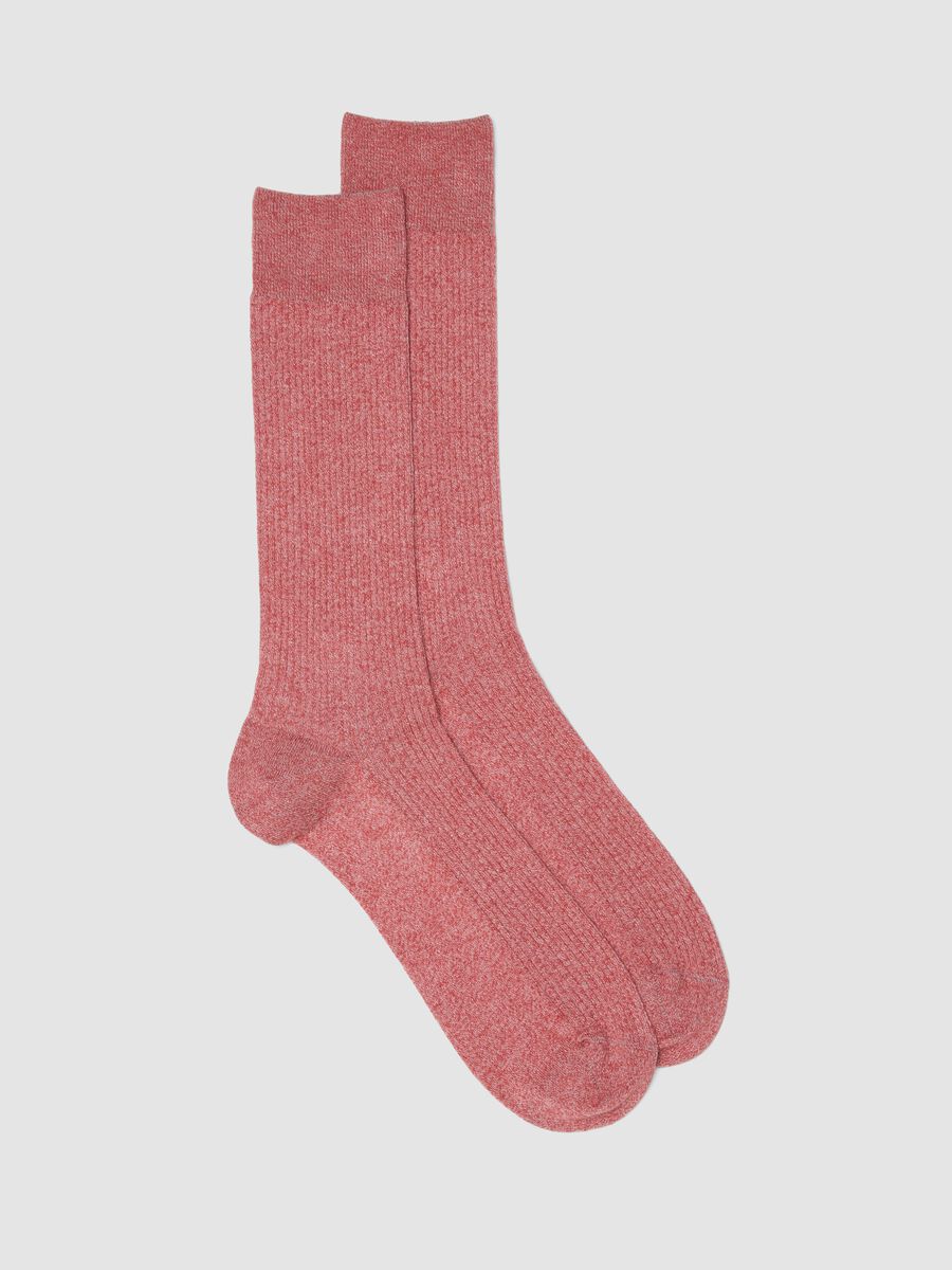 Long red socks in a stretchy cotton-linen blend_0