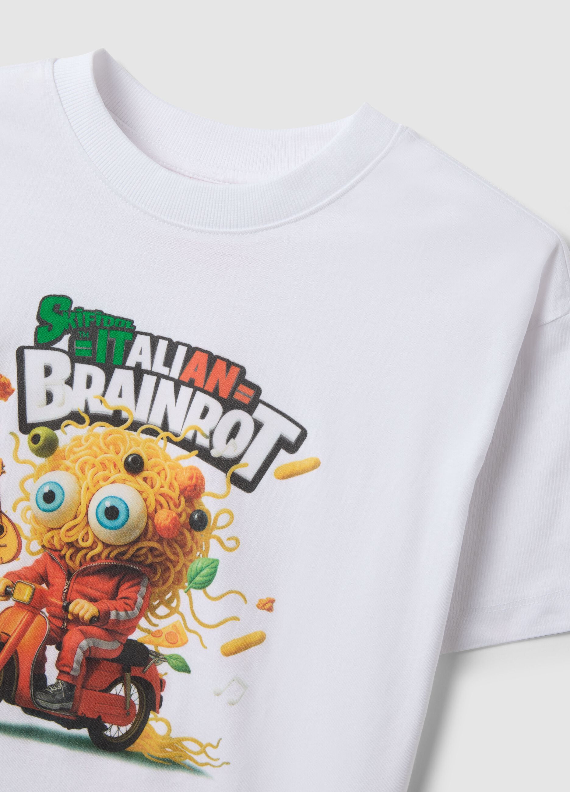 Children's white pure cotton T-shirt regular fit with print