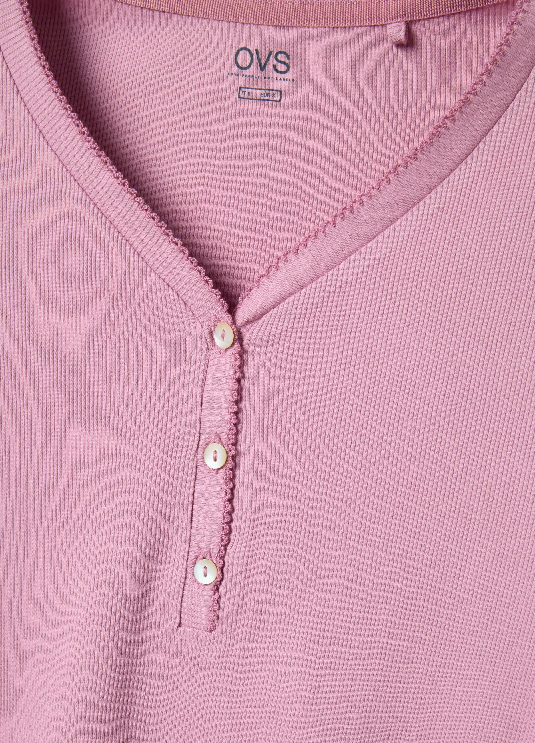 Pink pure cotton nightshirt regular fit with serafino collar