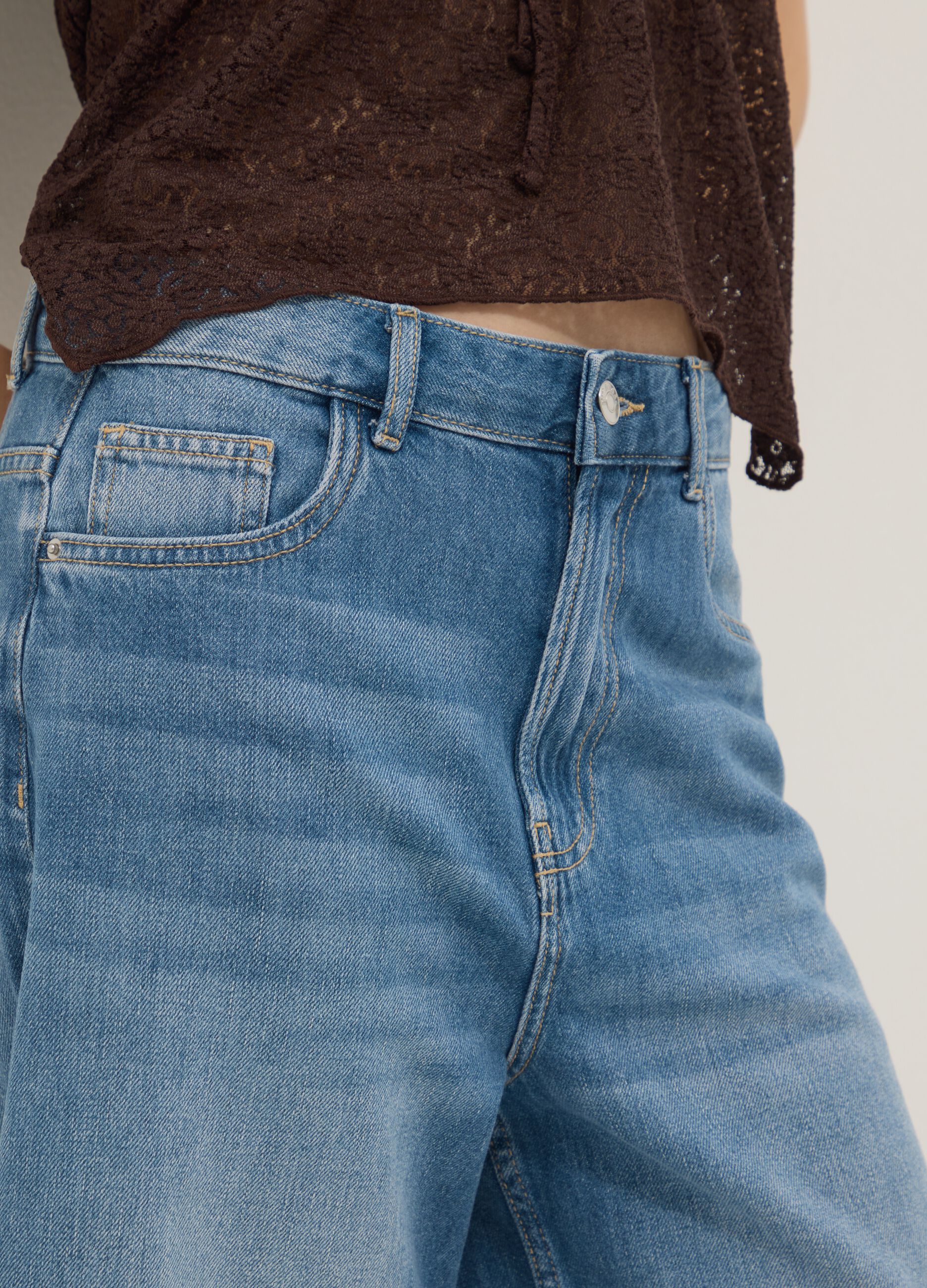 Blue denim pure cotton baggy shorts