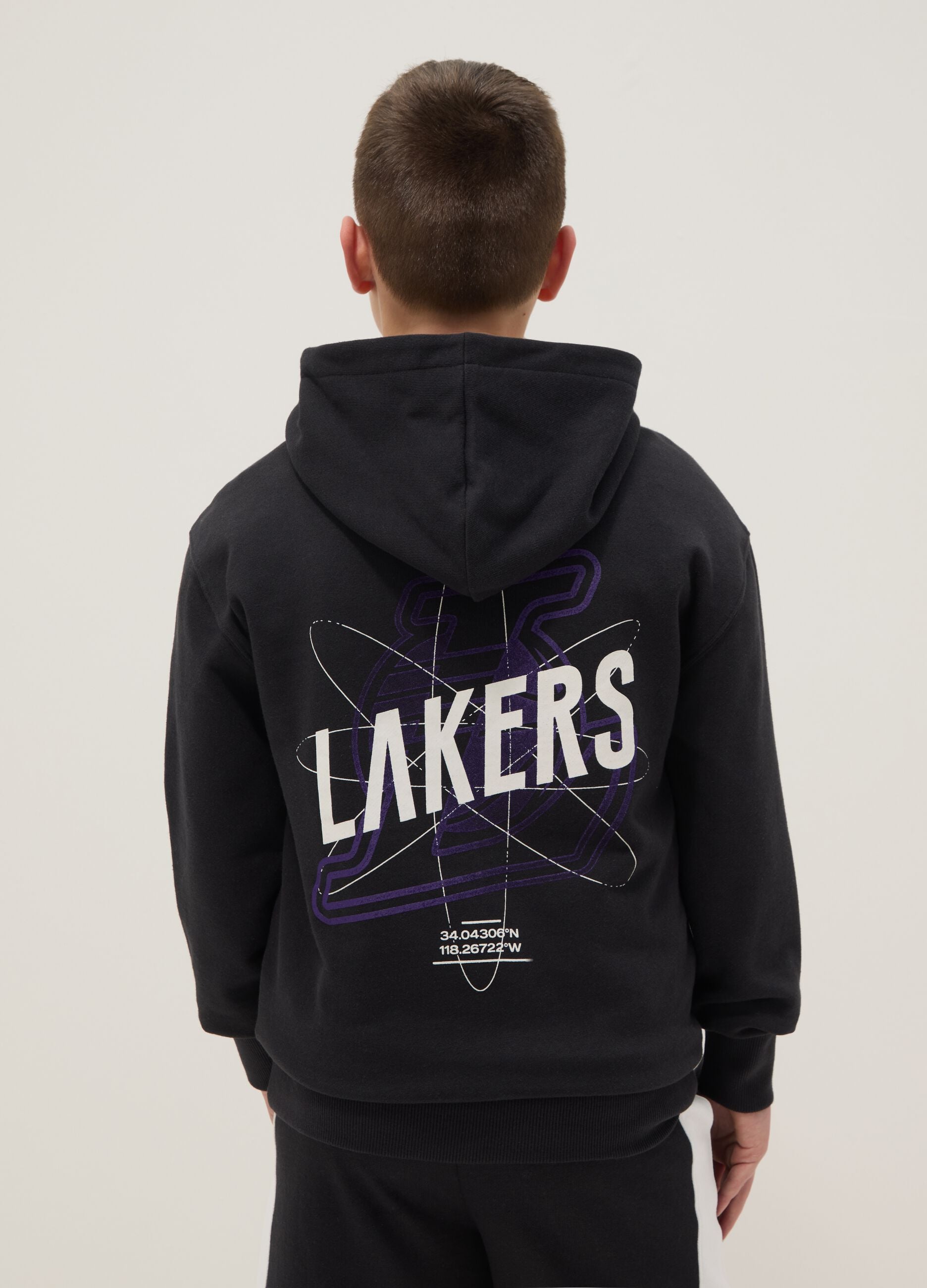 Kids' Regular Fit Pure Black Cotton Sweatshirt with Lakers Print