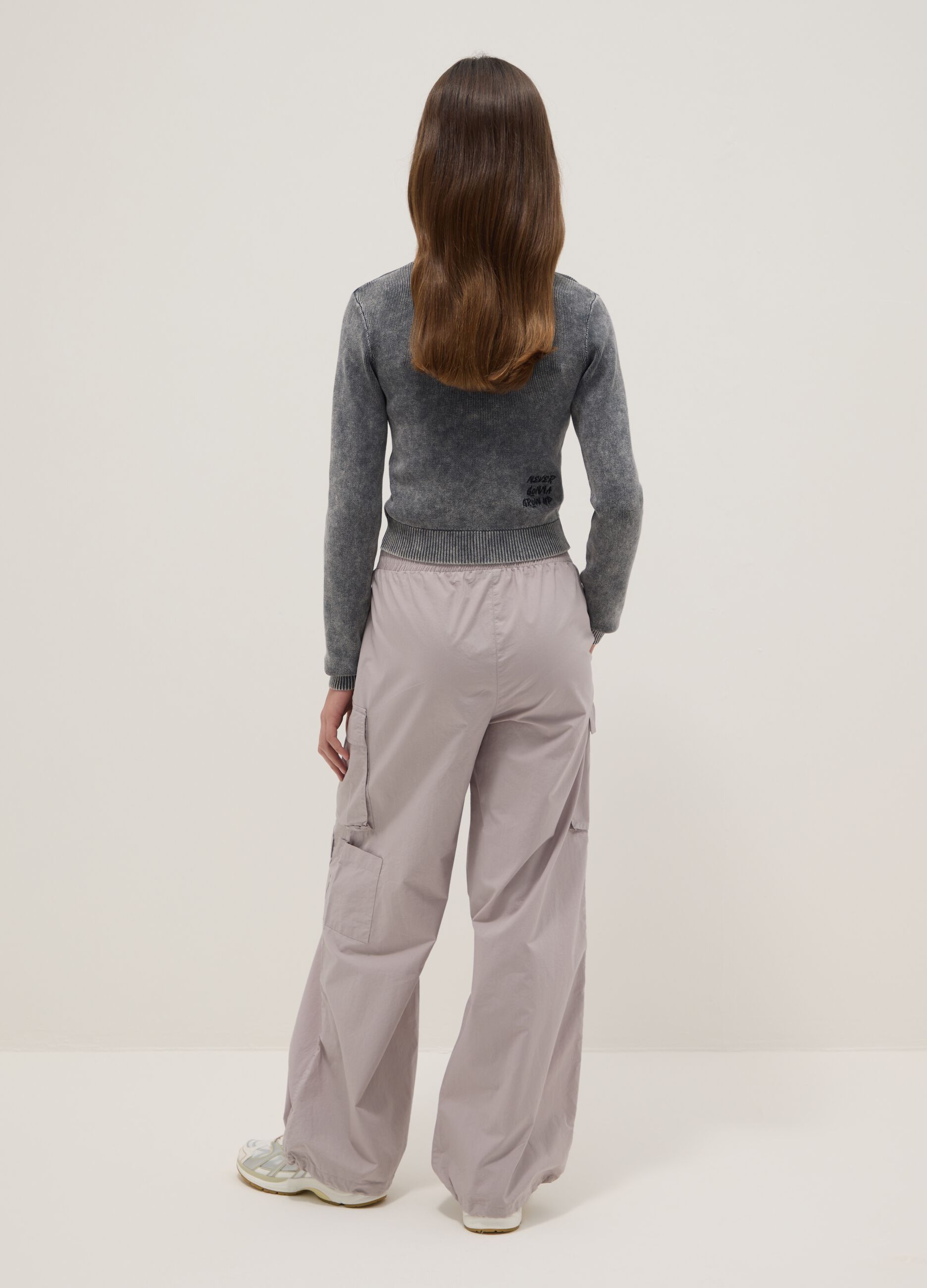 Girl's regular fit grey pure cotton cargo trousers