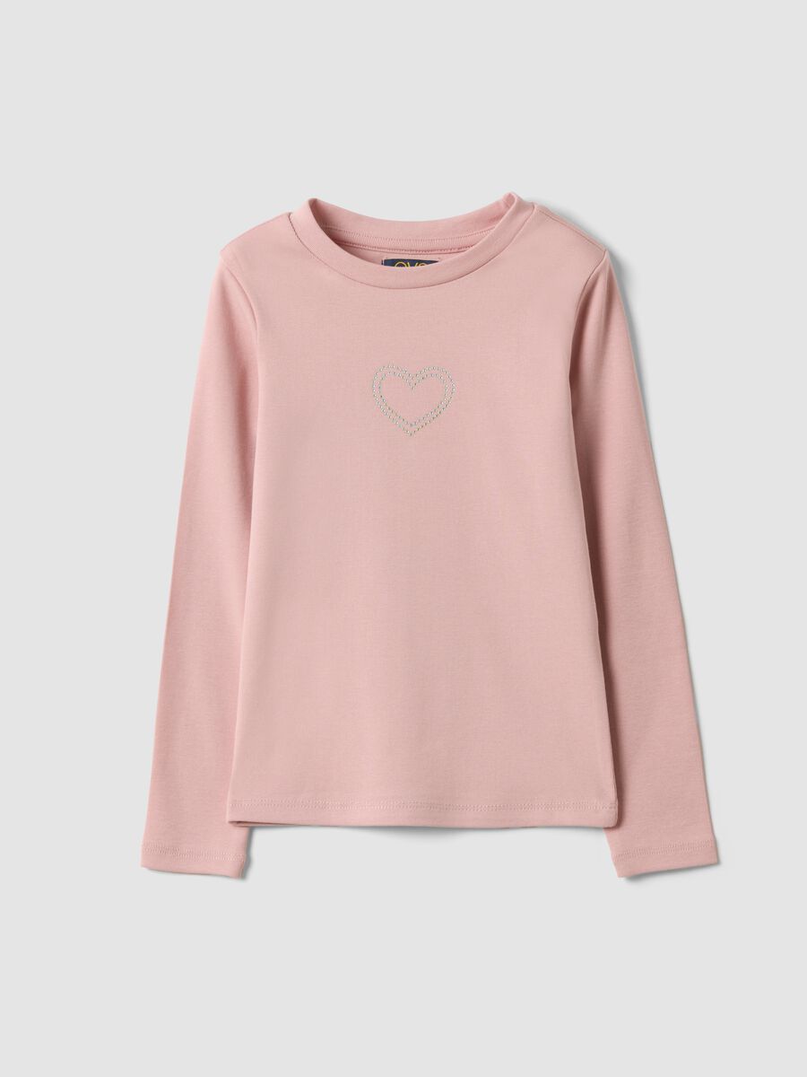 Pink stretch organic cotton T-shirt with printed detail for girls_0