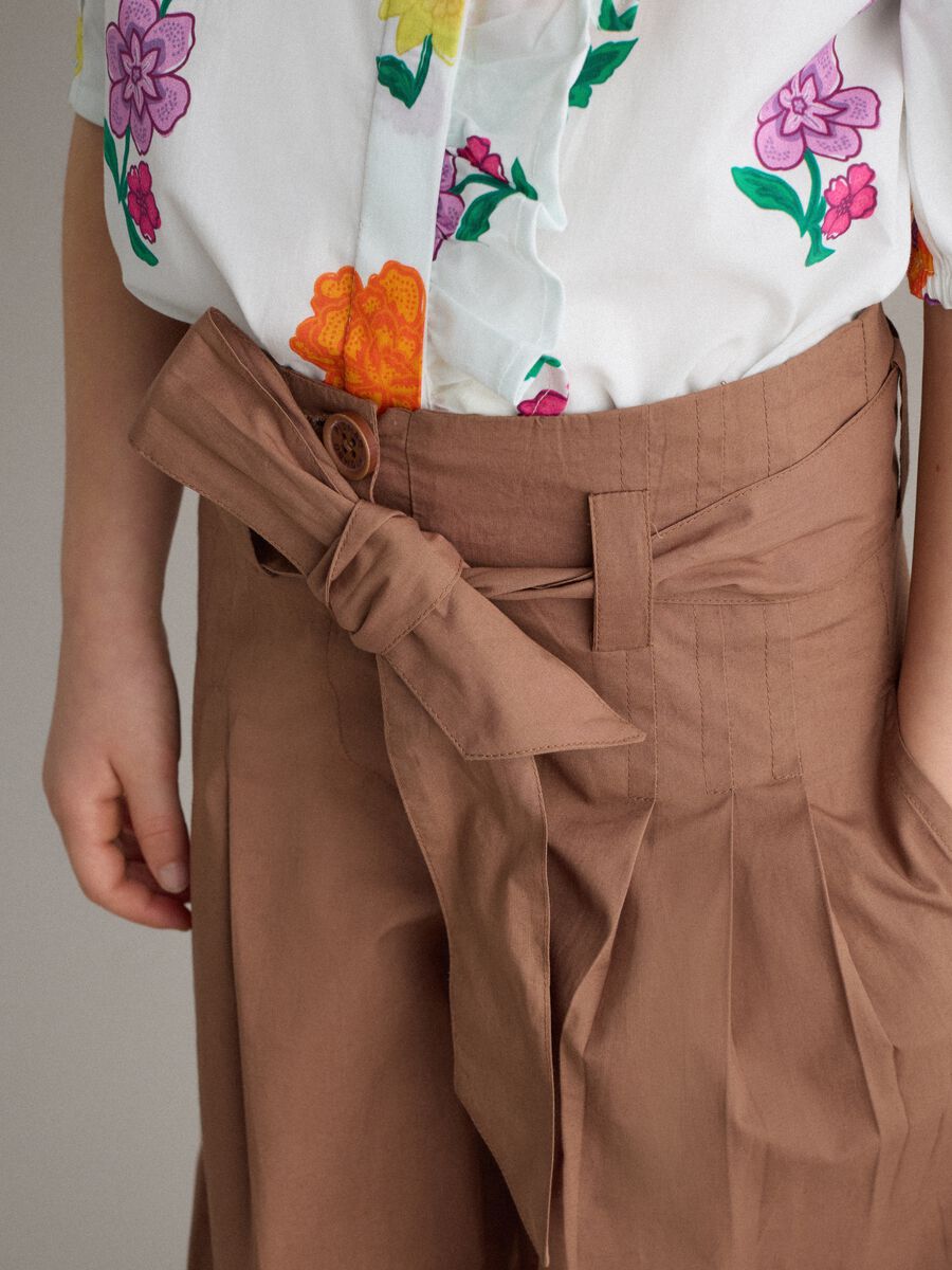 Girls' Brown Pure Cotton Wide Leg Trousers with Bow_2