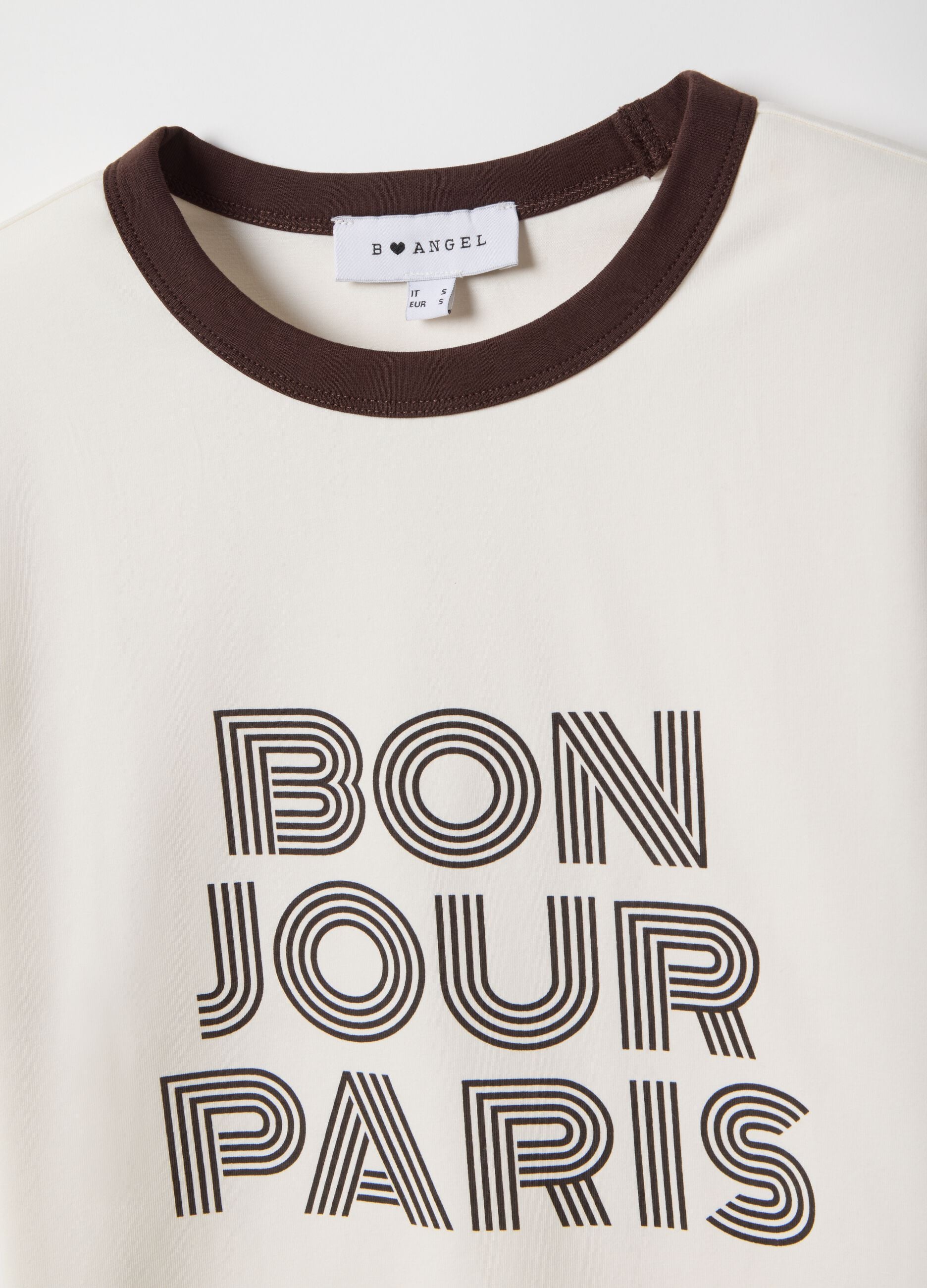 White stretch cotton regular fit T-shirt with print
