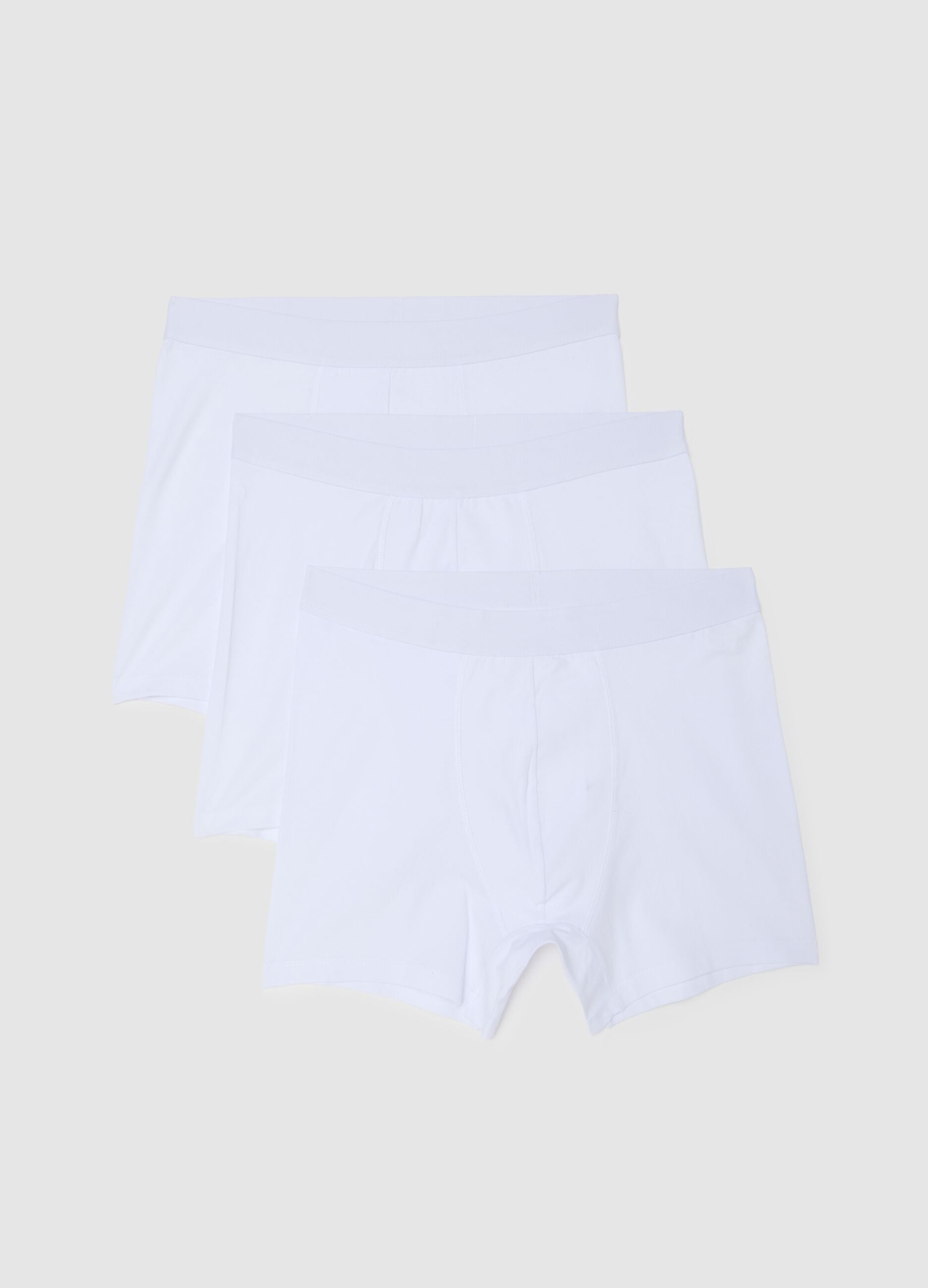 3-pack white mid-length boxer briefs in stretch organic cotton, regular fit