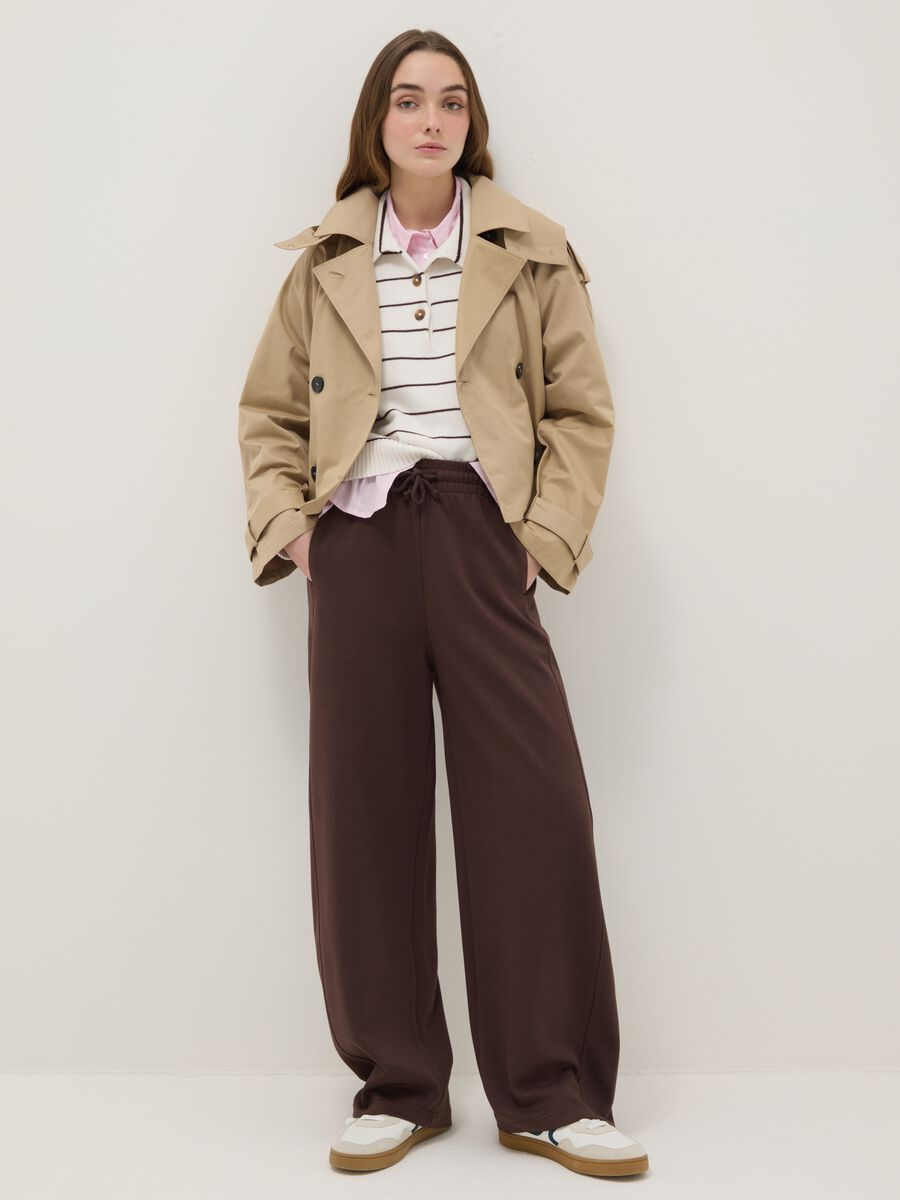 Beige cotton blend regular fit jacket with hood_1