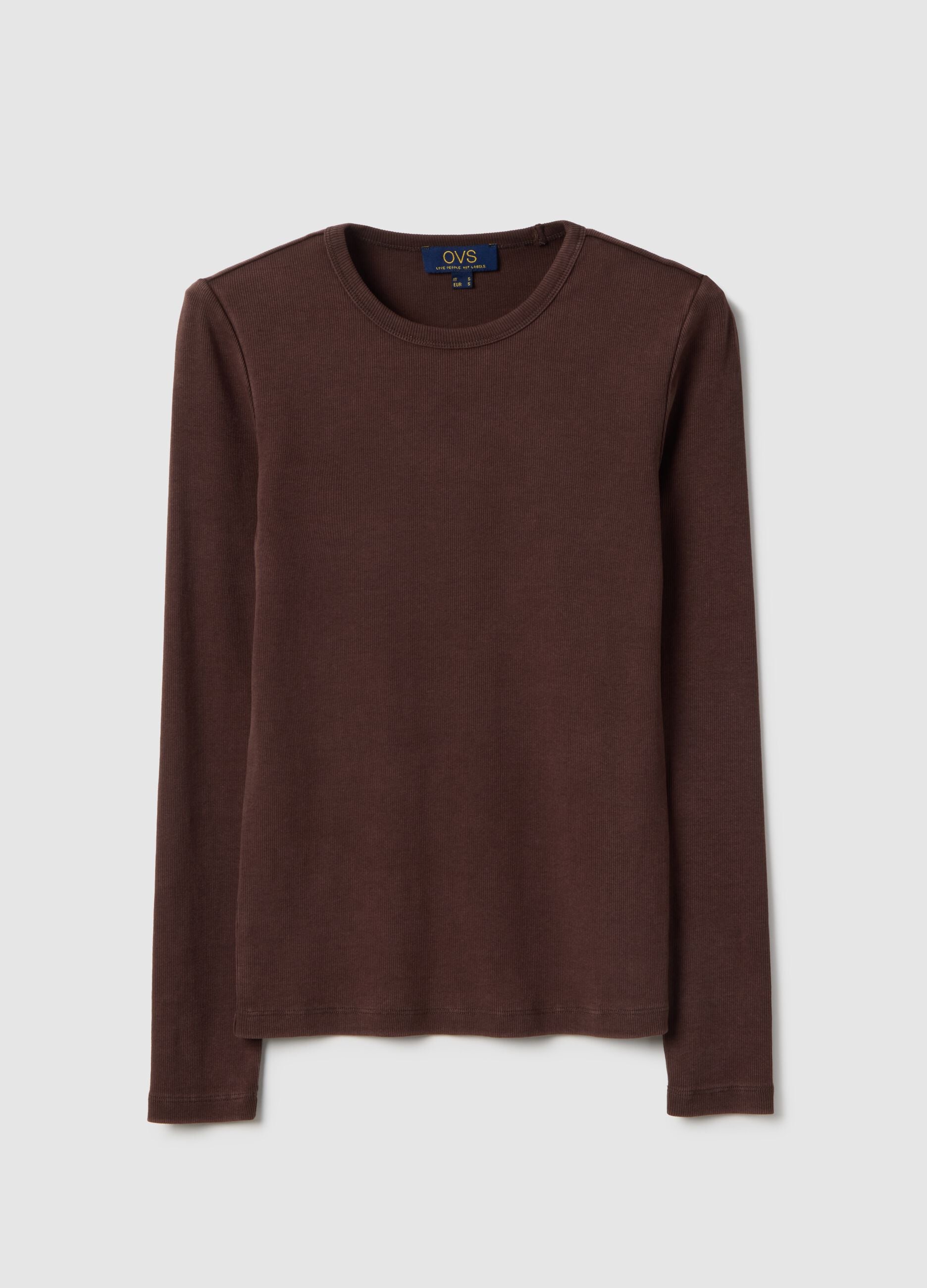 Brown stretchy cotton long sleeve regular fit shirt