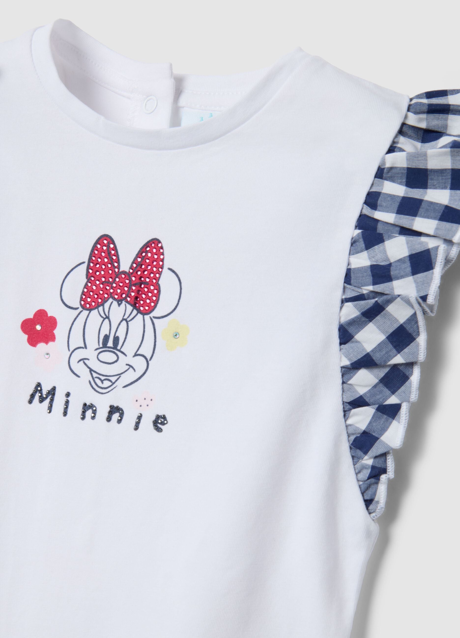 Multicolour checked stretch cotton set for girls with Minnie