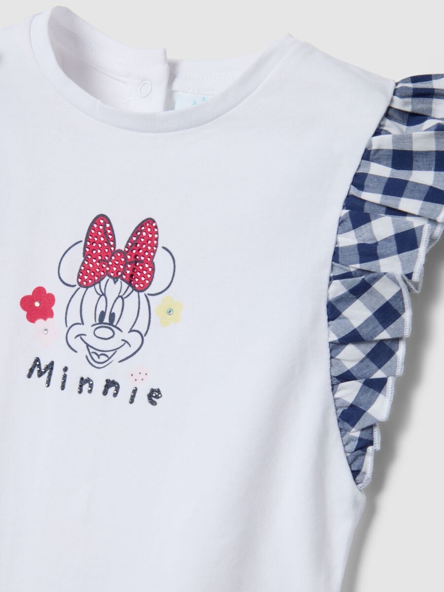 Multicolour checked stretch cotton set for girls with Minnie_2