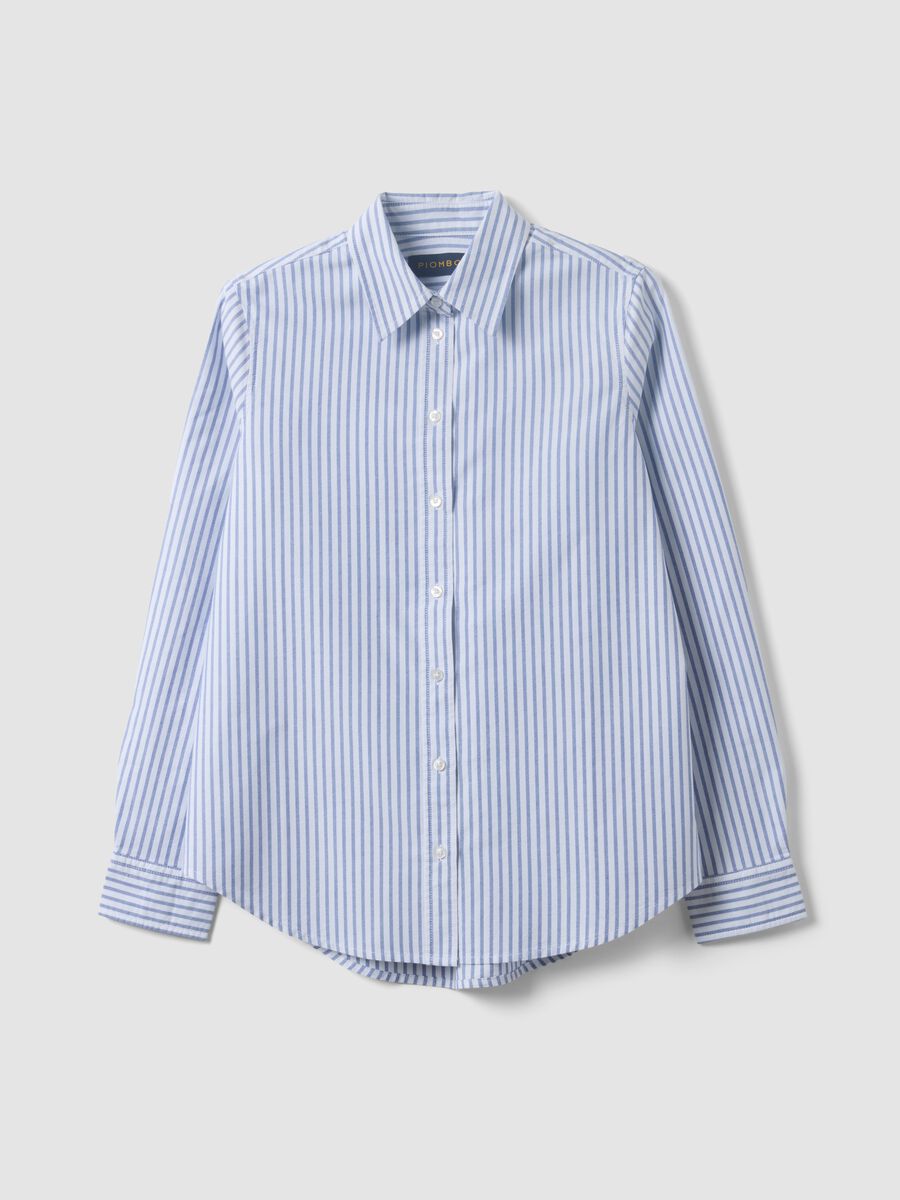 Light blue Oxford shirt with white stripes in pure cotton, comfort fit_4